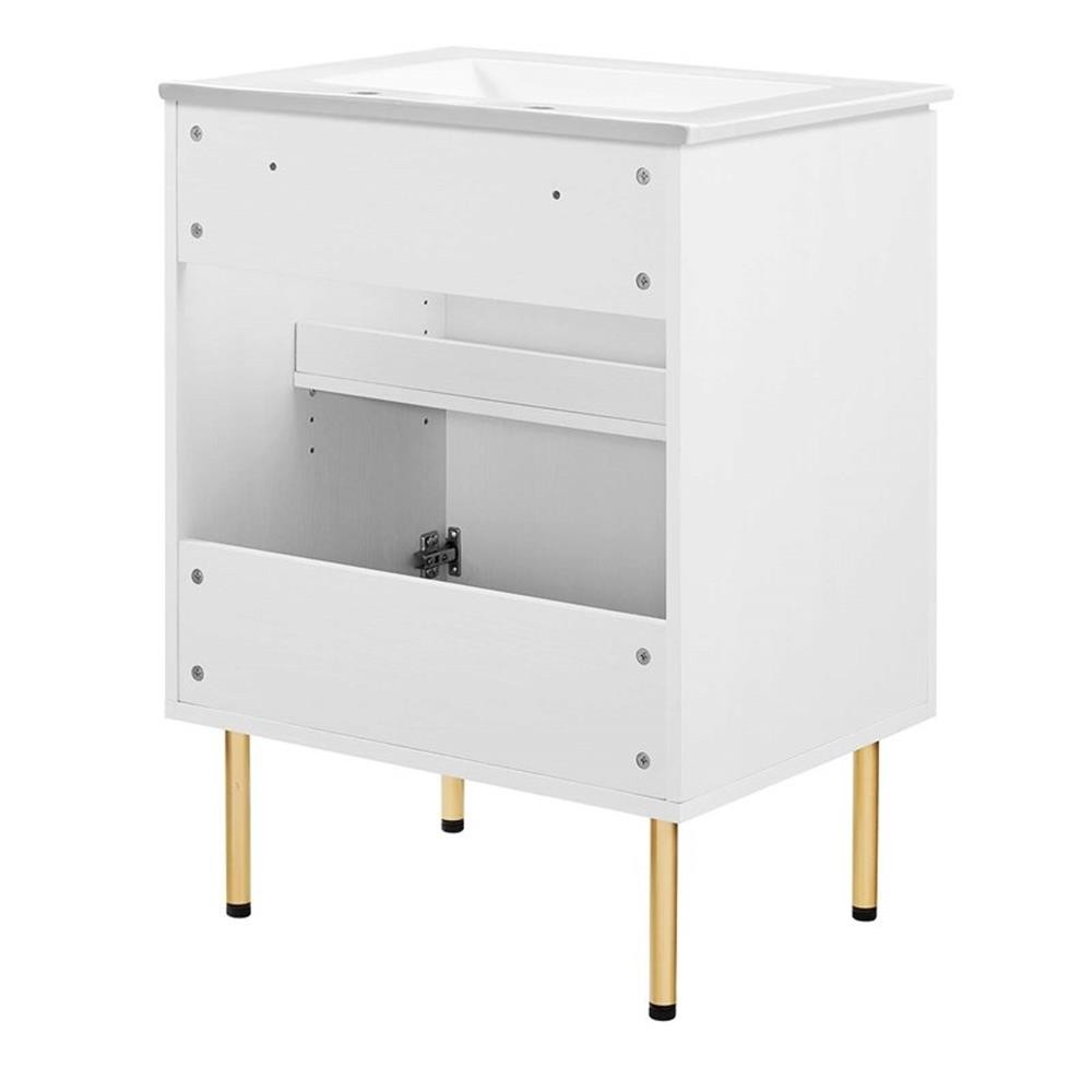 Pemberly Row 24″ Wood & Rattan Bathroom Vanity with Adjustable Shelf in White