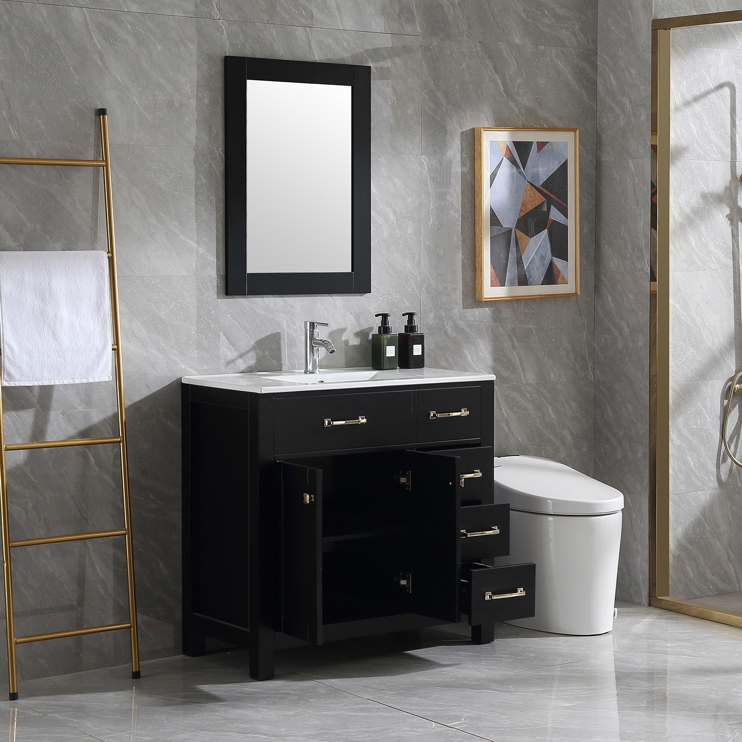 36 Inch Bathroom Vanity w/Mirror, Matte-finish Cabinet Base No Sink Included