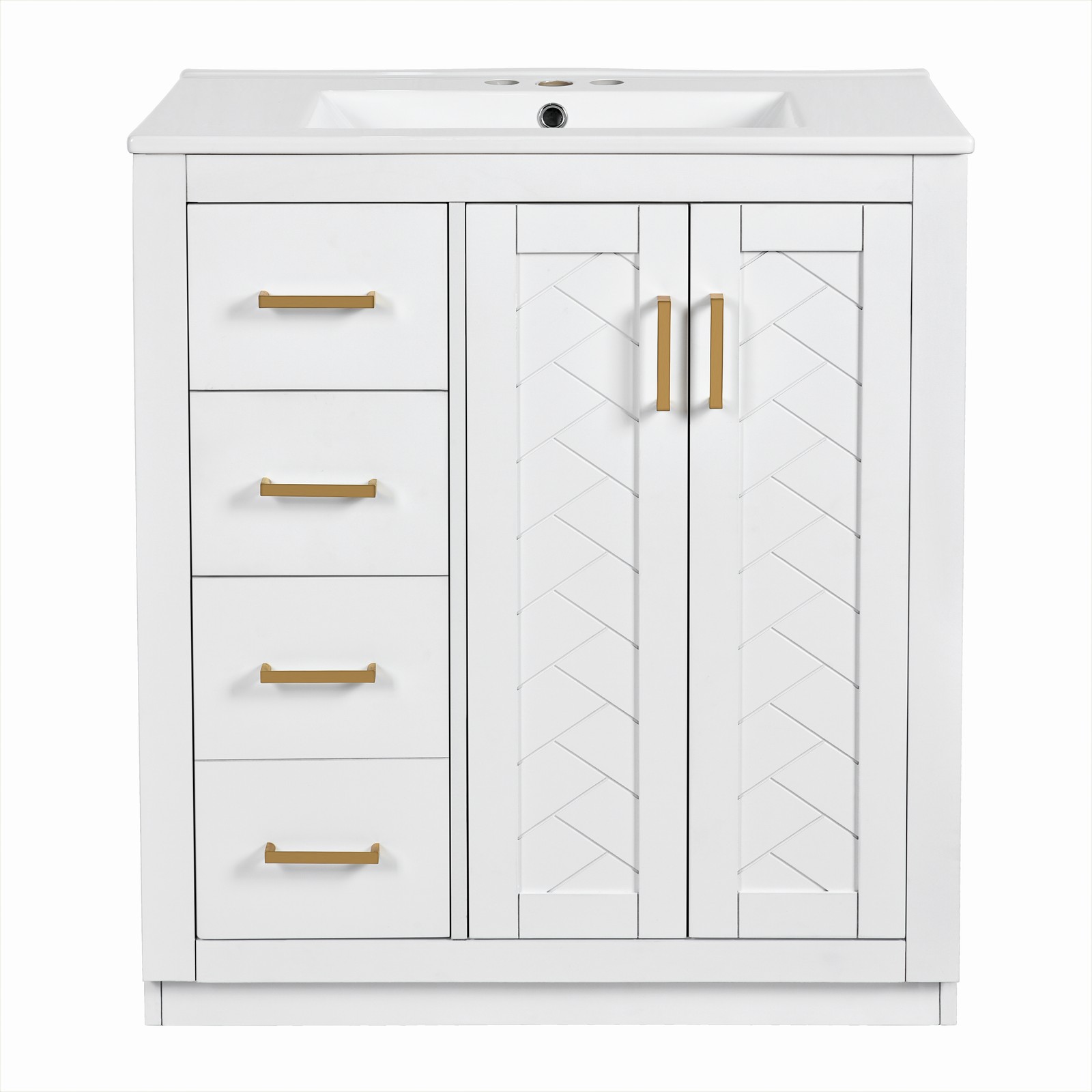 30” Bathroom Vanity with Ceramic Sink Combo,Solid Wood Frame Bathroom Cabinet