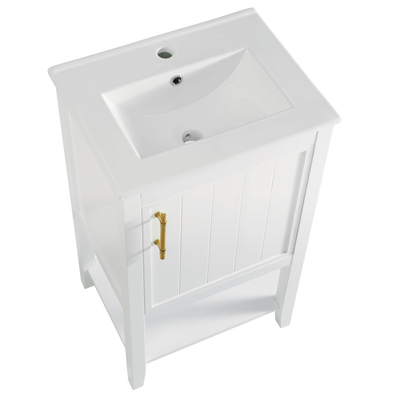 20″ Bathroom Vanity with Sink Combo White Storage Cabinet w/Door & Open Shelf