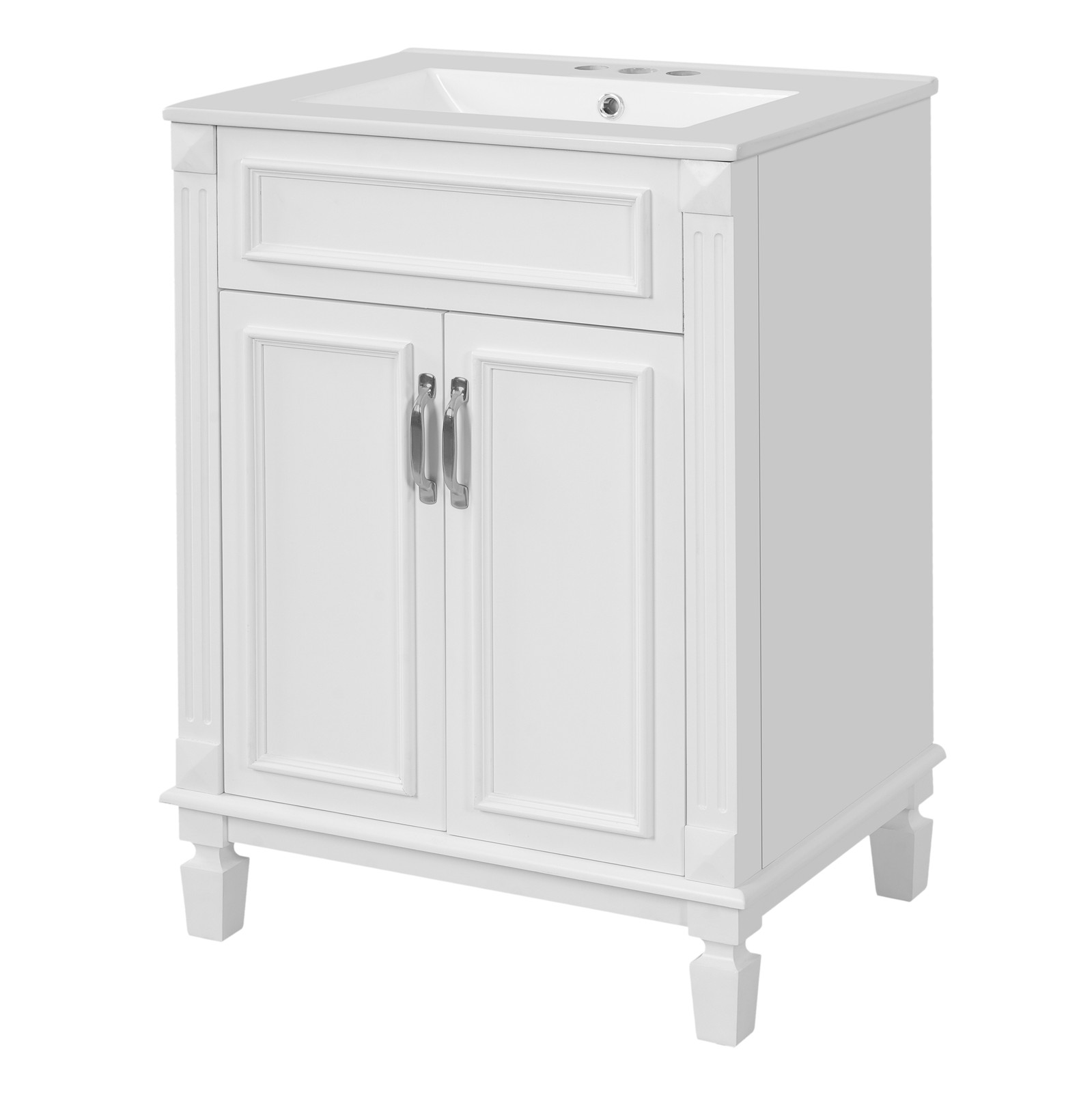 24 inch White Modern Bathroom Vanity with Sink, 2 Soft-Close Doors