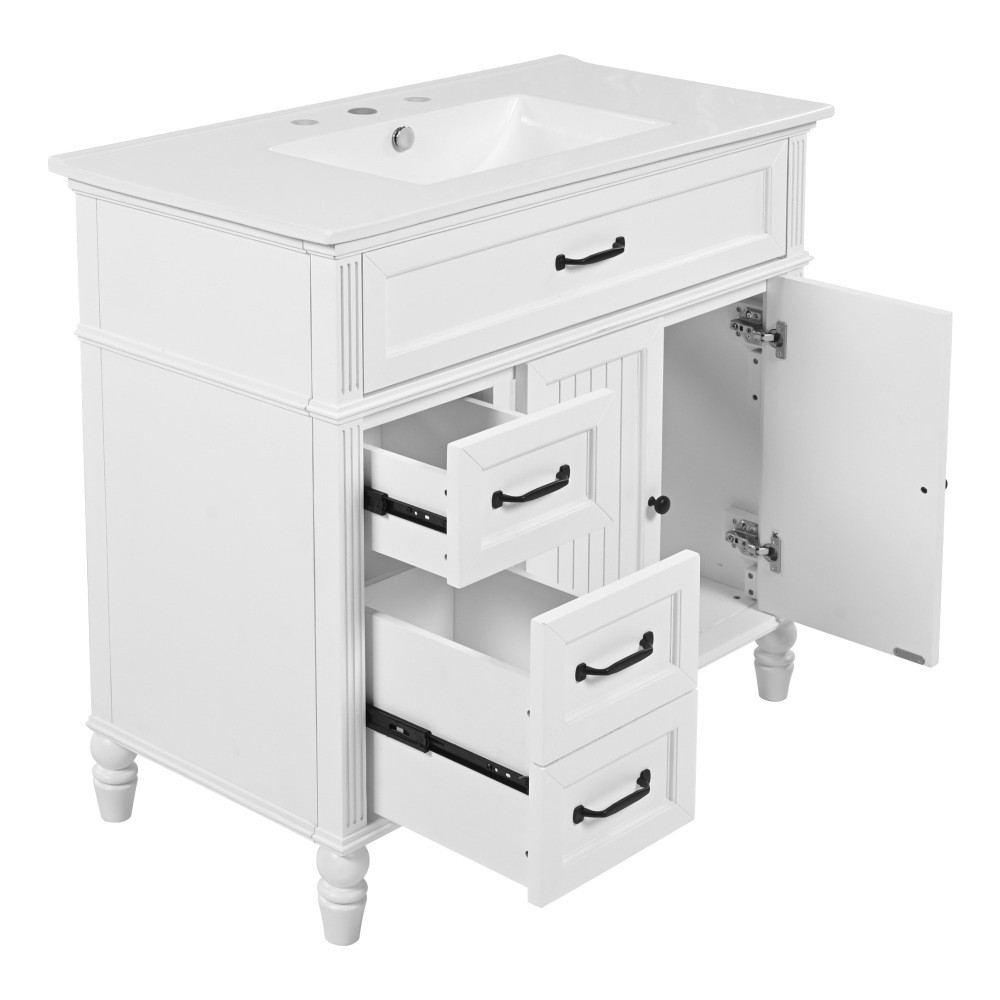 36″ Bathroom Vanity with Sink, Bathroom Cabinet with Drawers, Solid Frame