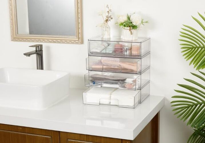 12.1”W Clear Stackable Storage Drawers,3 Pack Acrylic Plastic 3pack Wide