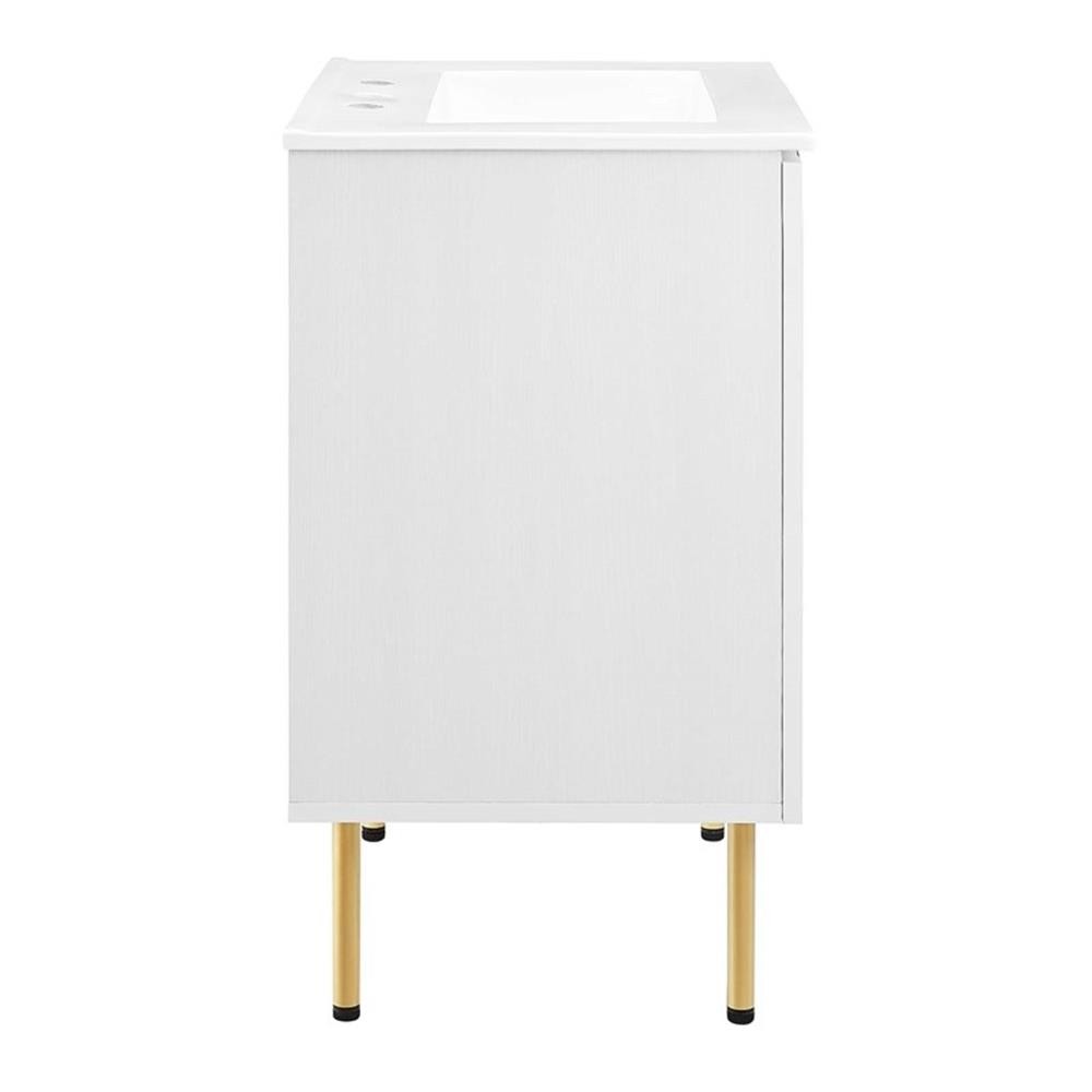 Pemberly Row 24″ Wood & Rattan Bathroom Vanity with Adjustable Shelf in White