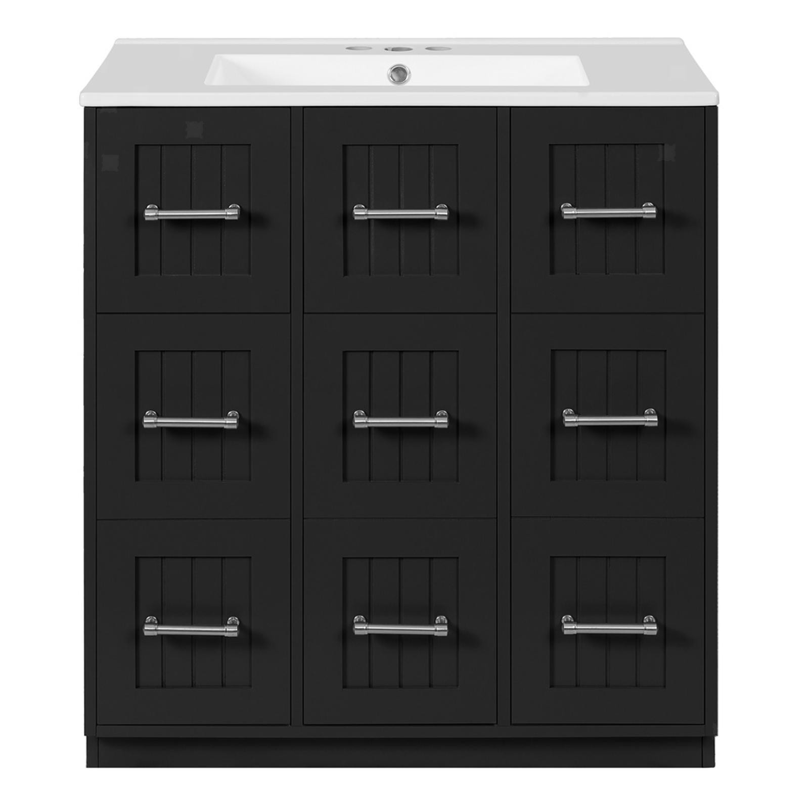 30-Inch Bathroom Vanity with Soft-Close Hinges, Tip-Out Drawer, and Painted