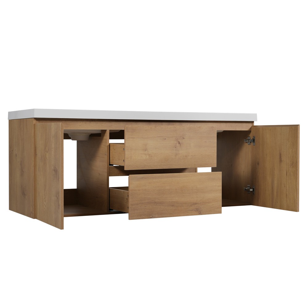 59″ Wall Mounted Bathroom Vanity w/Double Sink, Floating Vanity Cabinet,2 Drawer