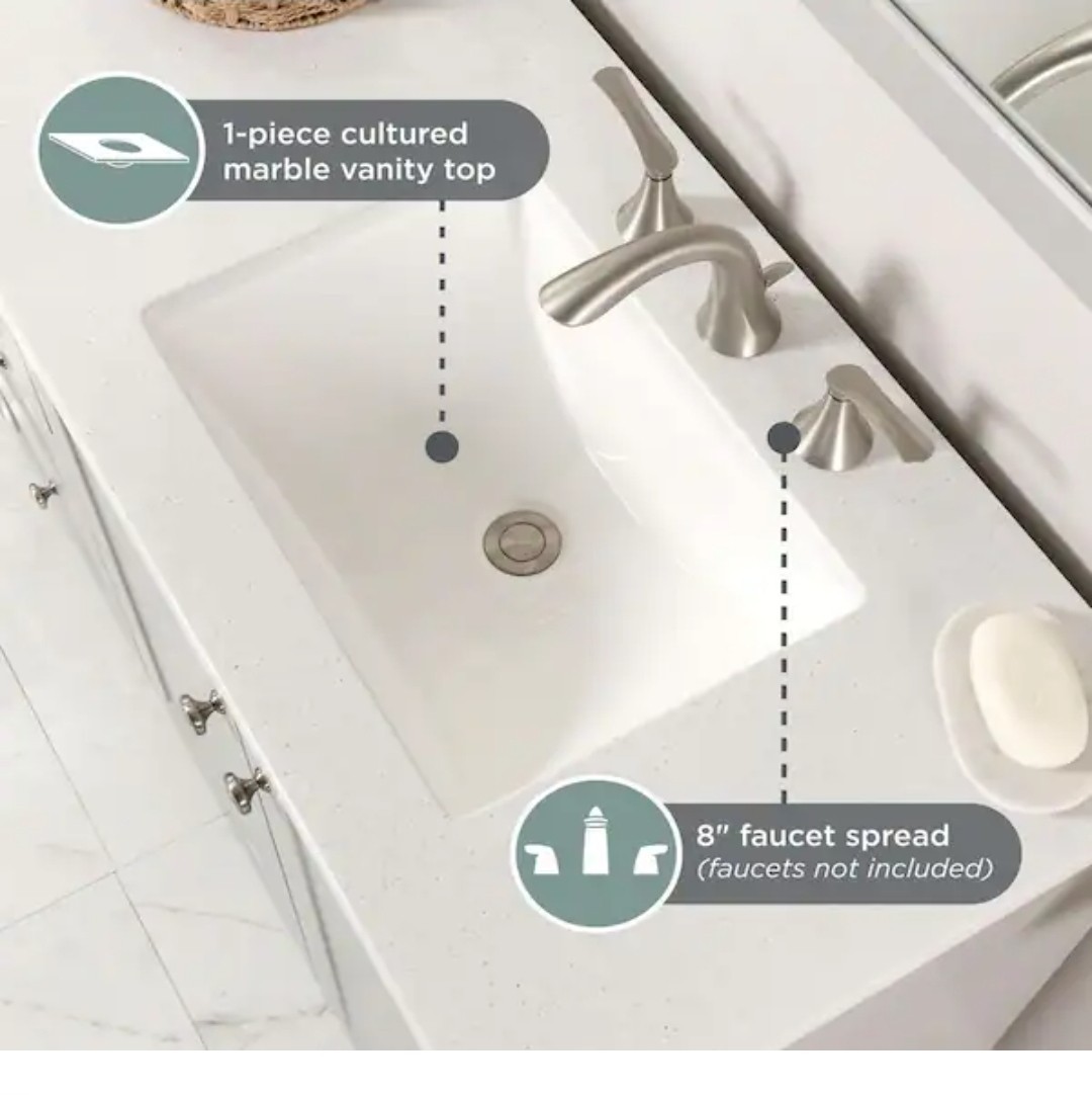 ✨️ Glacier Bay Bannister 73 in. Double Sink Pearl Gray Bath Vanity with Granite-