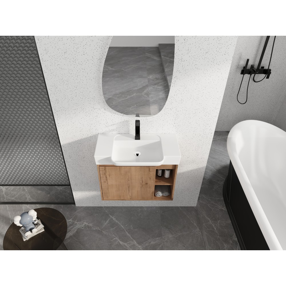 28” Wall-Mounted Bathroom Vanity with White Ceramic Sink & Soft-Close Door