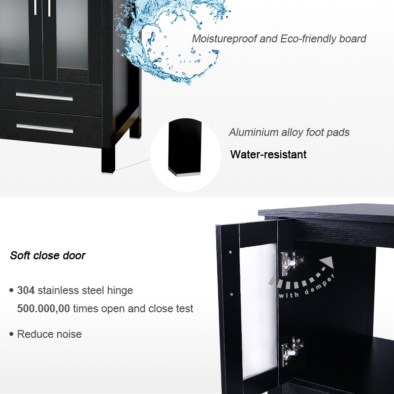 24″ Bathroom Vanity Set W/ Top MDF Glass Vessel Sink Cabinet Combo No Mirror