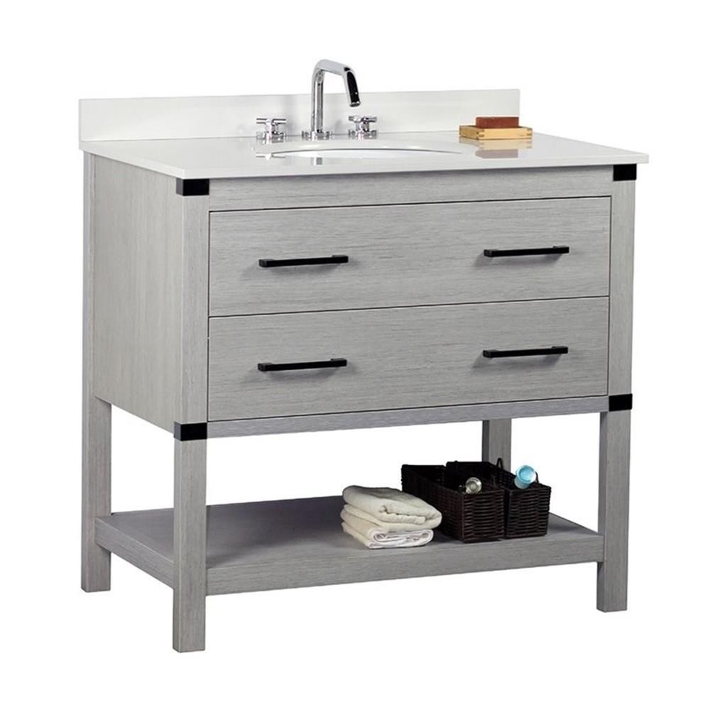 37″ Transitional Single Solid Wood Vanity with Oval Sink in Gray Pine