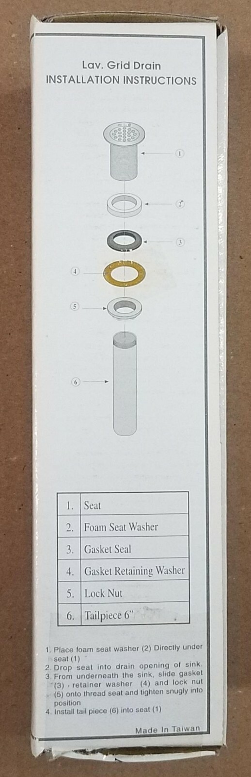 Lavatory Grid Drain No Overflow Holes By Macron Brass 17GA 1-1/4″X6″ Tail Piece