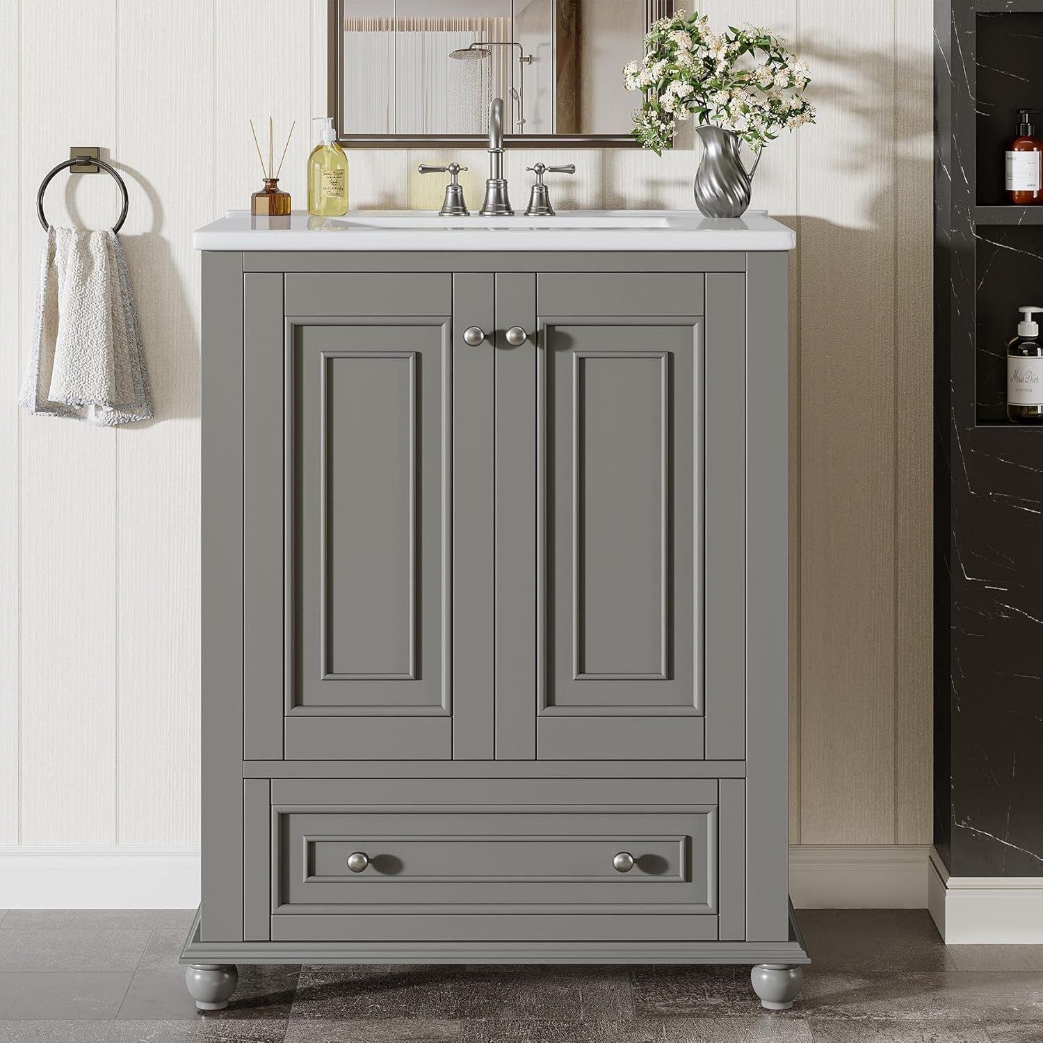 24″ Bathroom Vanity with Ceramic Sink Combo Freestanding Bathroom Vanity Cabinet