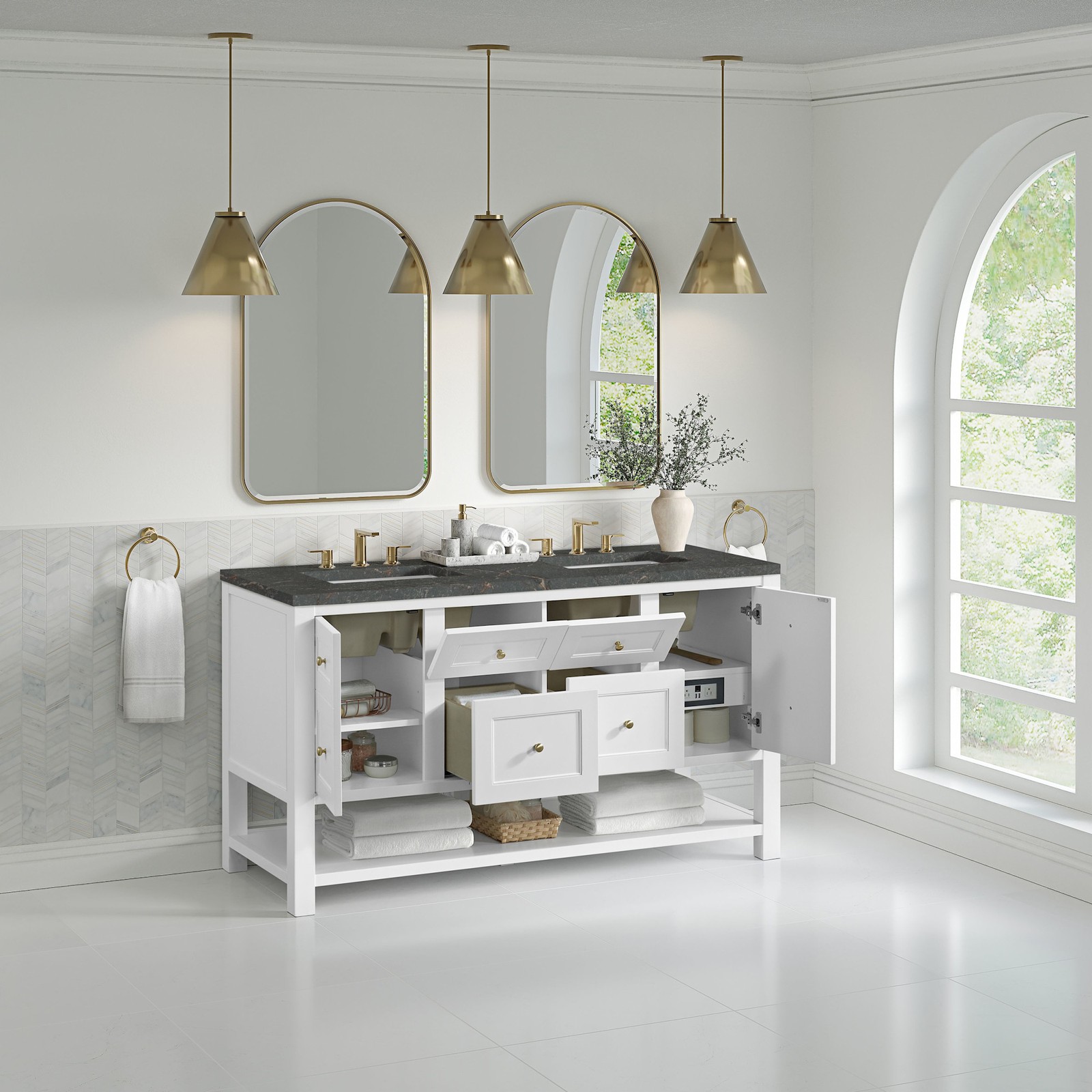 James Martin Vanities 330-V60D-FPBL Breckenridge 60″ – Whitewashed Oak