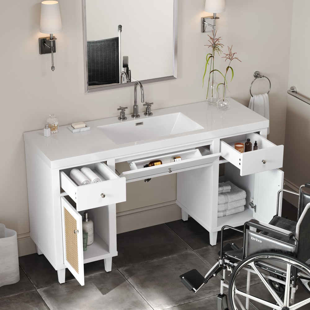 60 Inch Bathroom Vanity with SMC Sink, Modern Spacious Bathroom Storage Cabinet