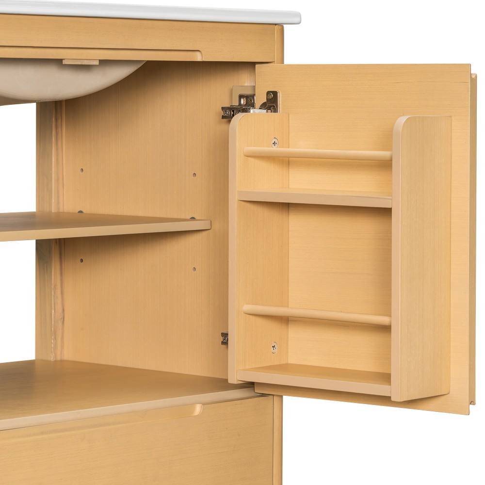 30″ Softened Modern Bathroom Vanity with Ceramic Sink, Natural Wood Grain