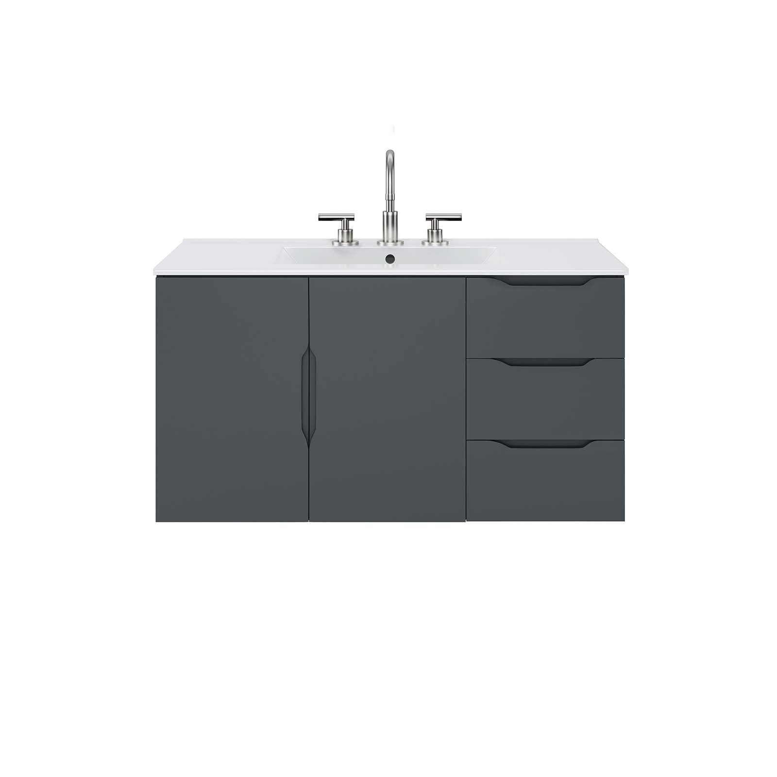 Modway Vitality 36″ Wall-Mount Bathroom Vanity in Gray White