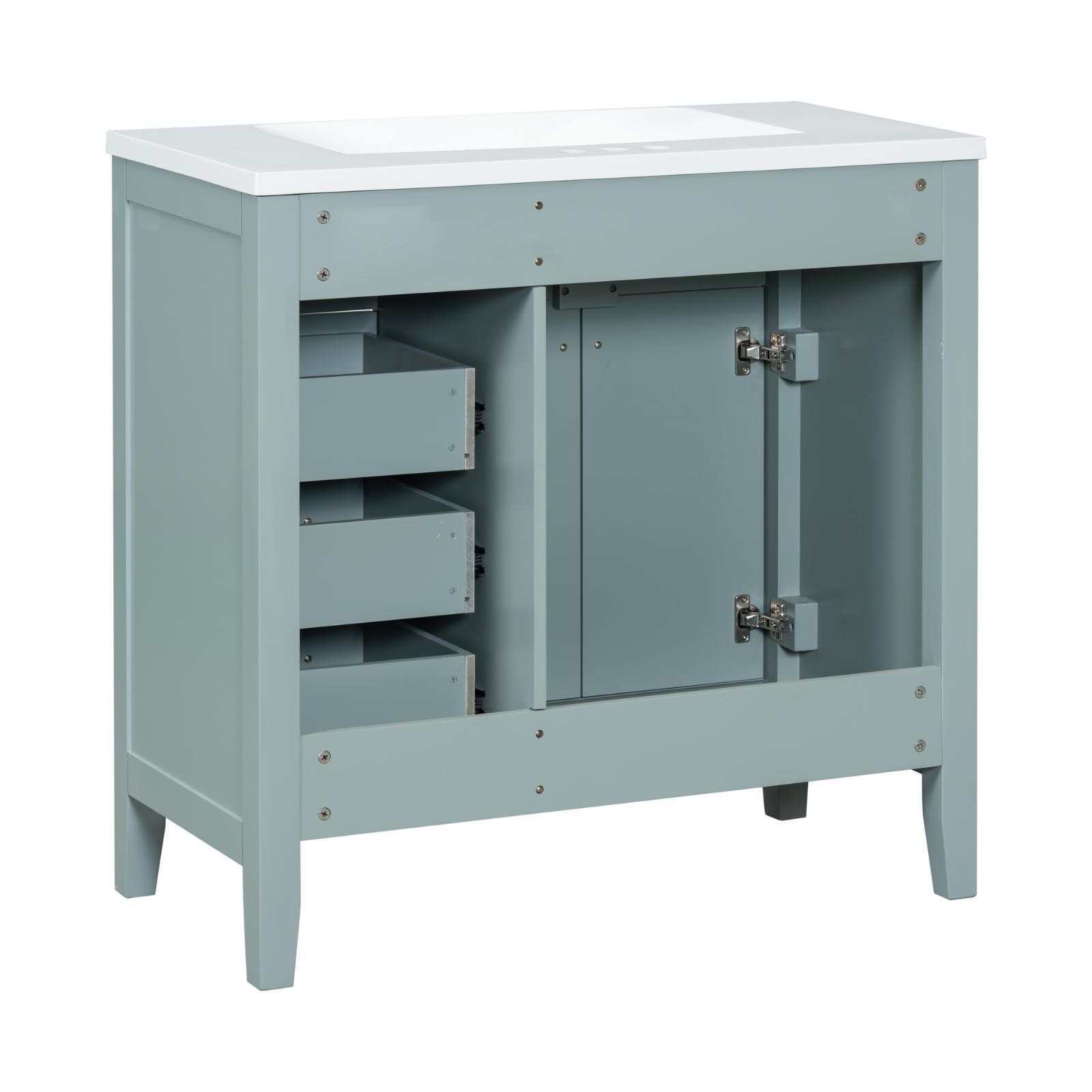 Stylish 36-Inch Green Bathroom Vanity with Ceramic Sink, Solid Wood Frame,