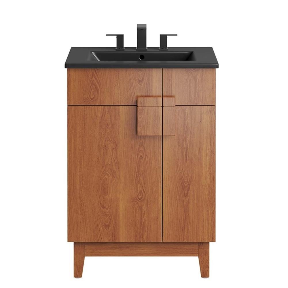 Pemberly Row 24″ Wood Bathroom Vanity with Tapered Legs in Black/Walnut