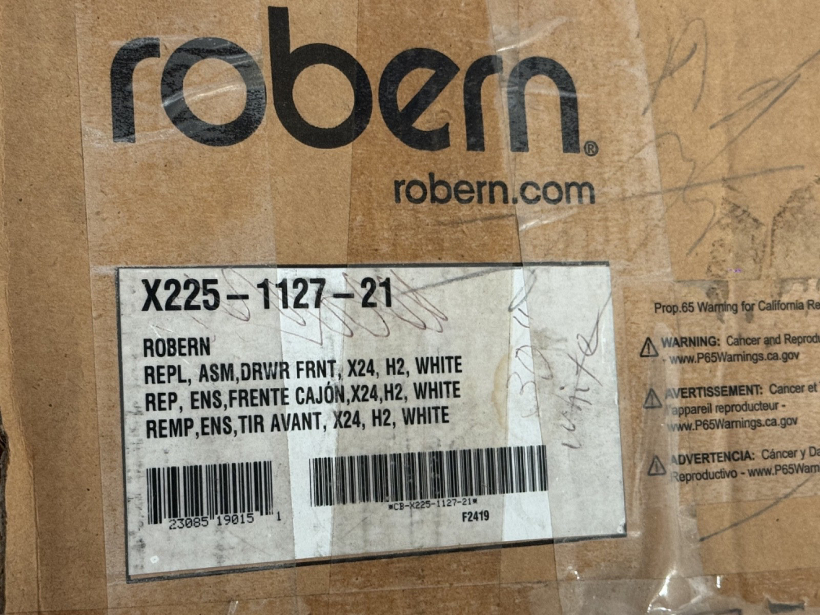 WHITE, 24-INCH WIDE REPLACEMENT DRAWER FRONT FOR A ROBERN VANITY