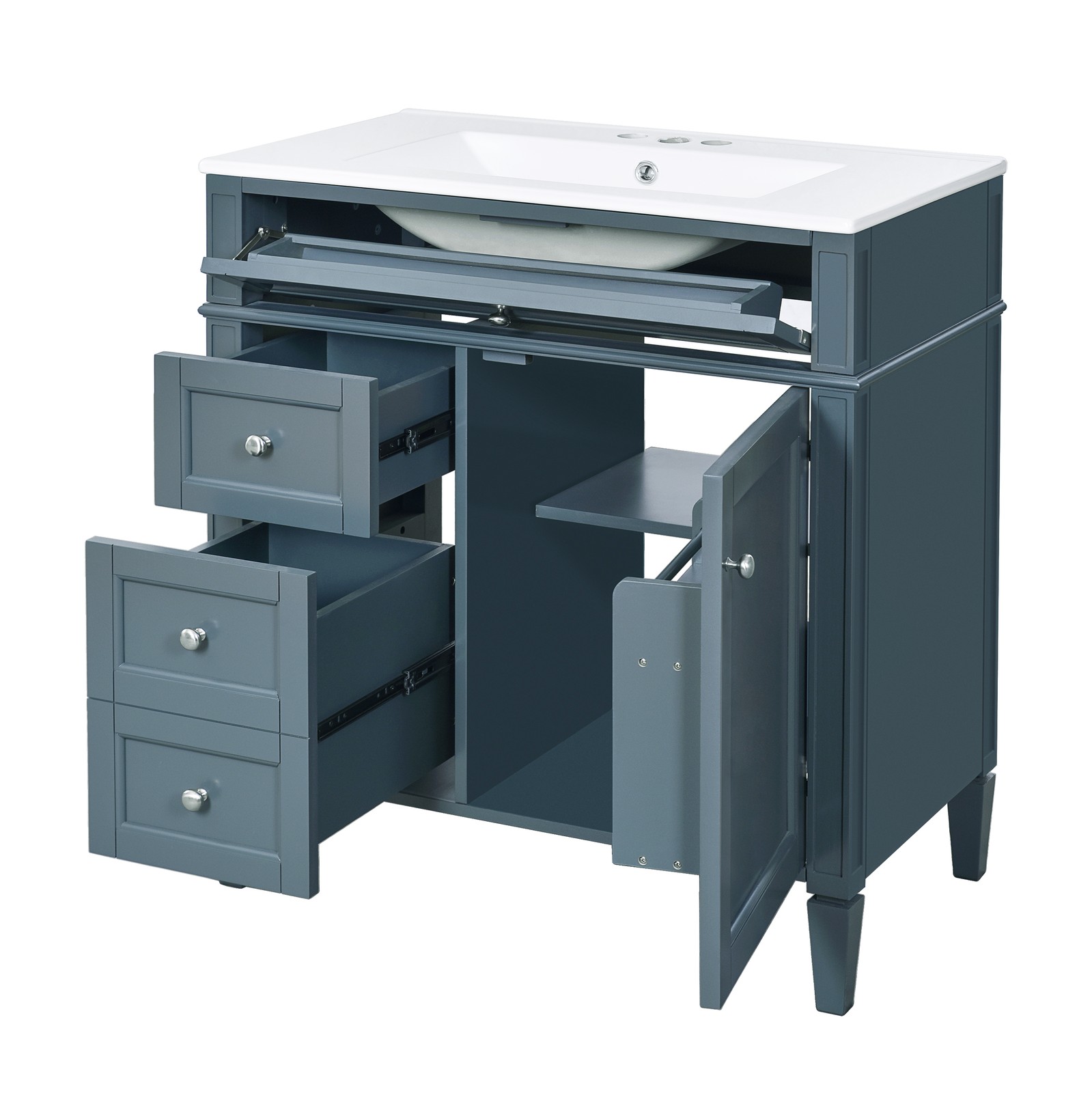 30″ Bathroom Vanity with Top Sink, 2 Drawers & Tip-Out Drawer