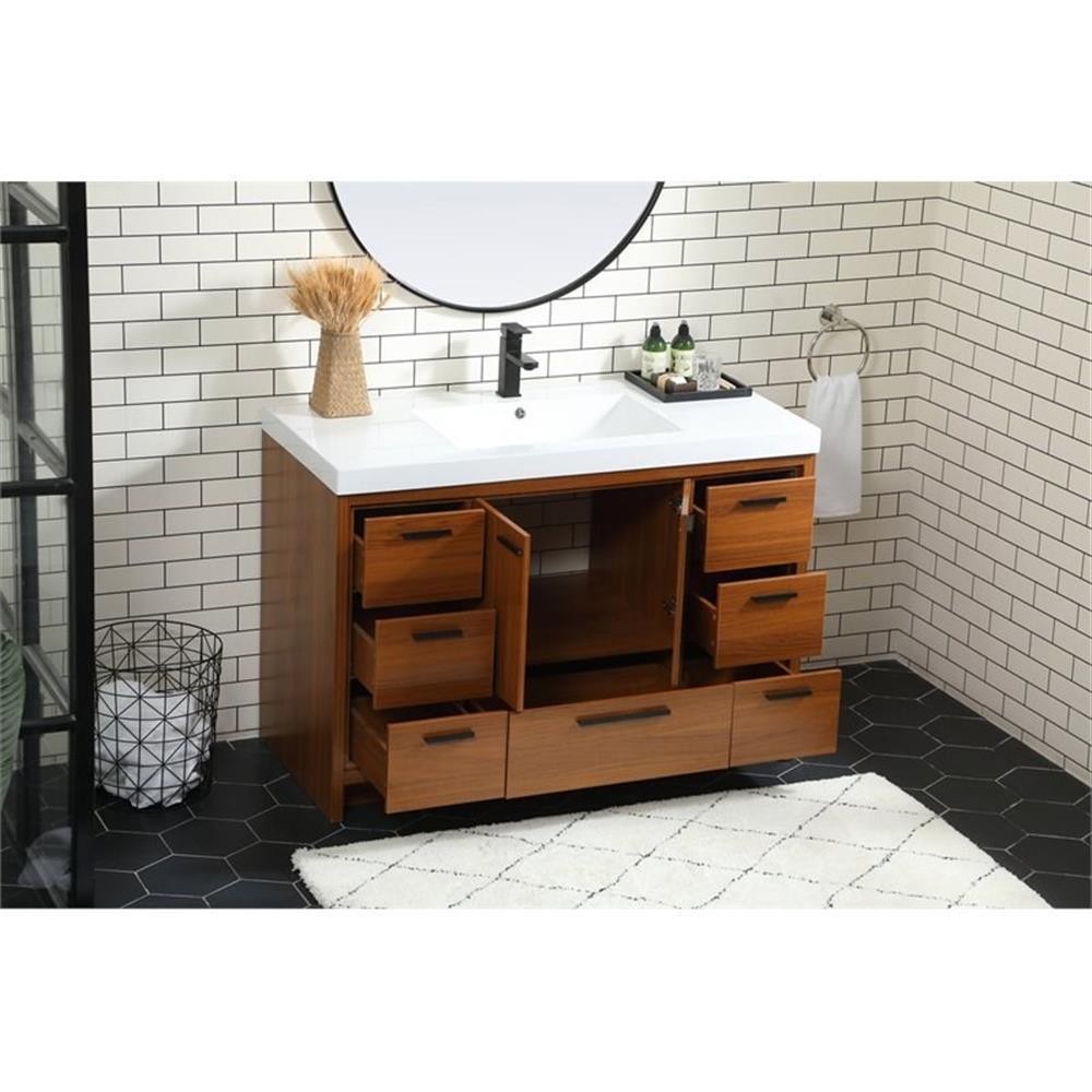Pemberly Row 48″ Aluminum Alloy and MDF Single Bathroom Vanity in Teak