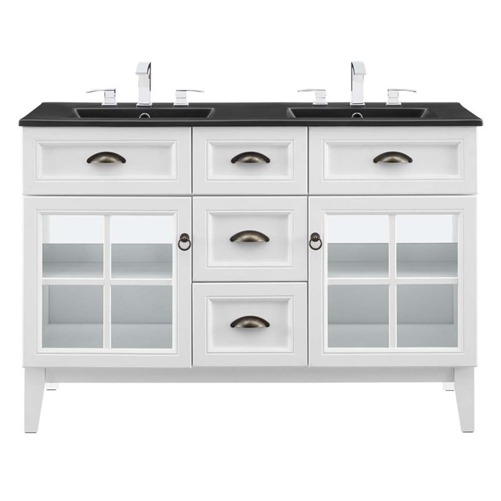 Modway Isle 48″ Wood/Ceramic Double Bathroom Vanity Cabinet in White/Black