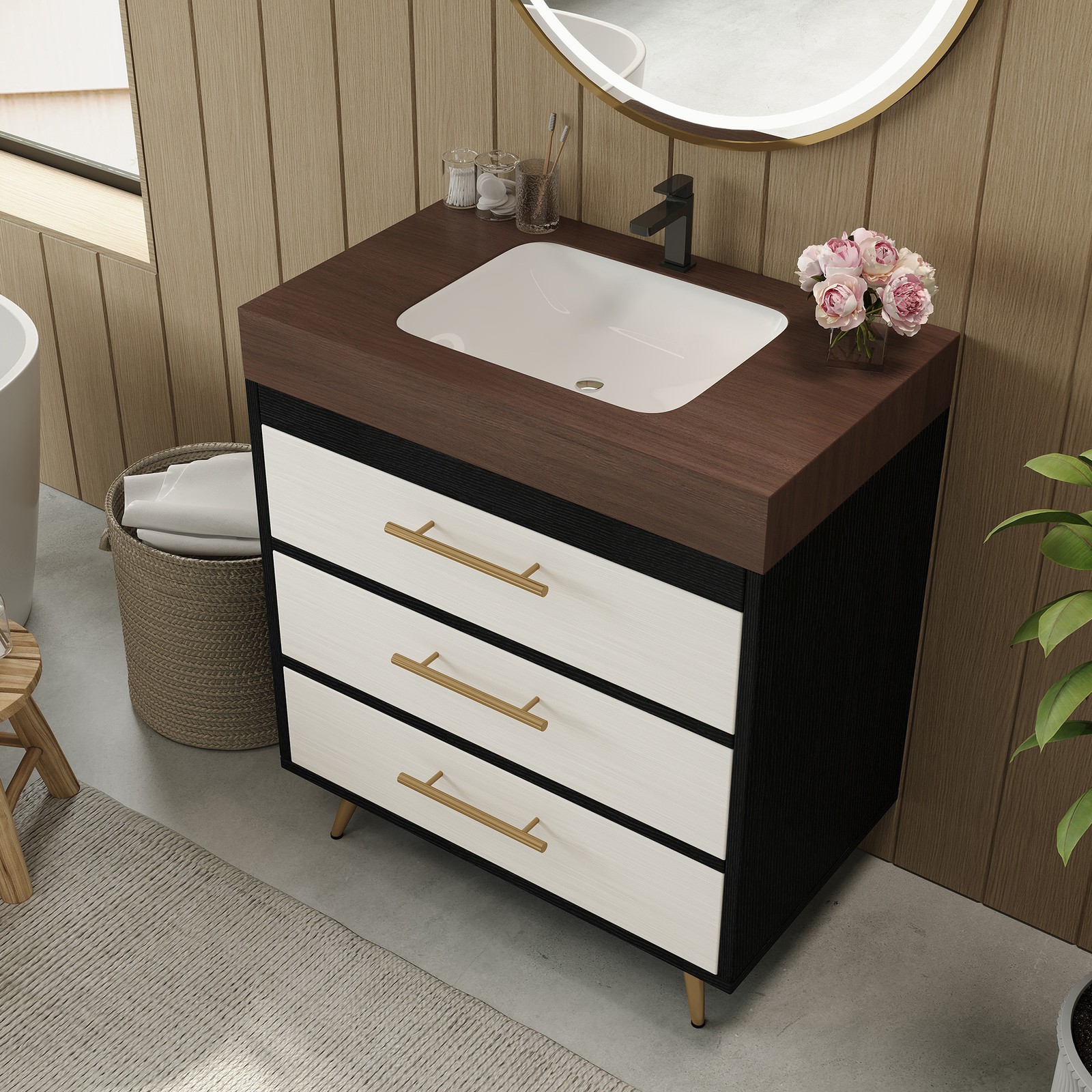 Modern Bathroom Vanity with Sintered Stone Top & Ceramic Sink