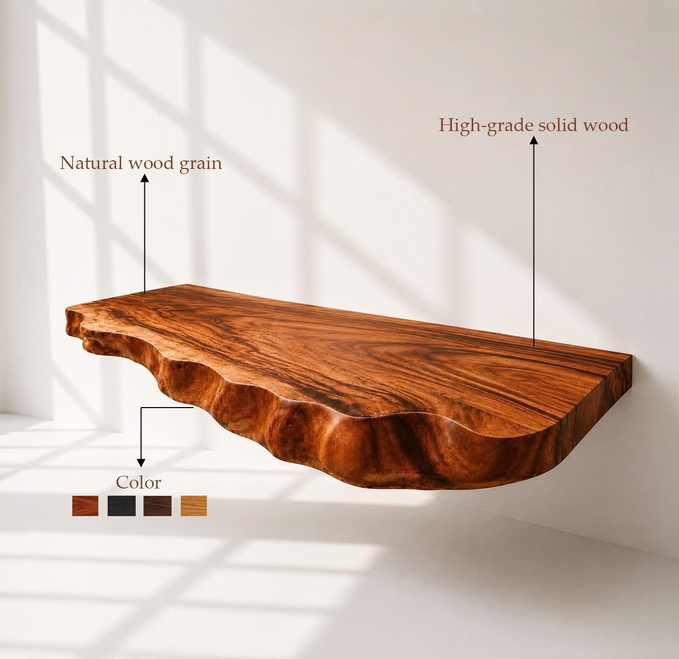 Bathroom Vanity Modern Rustic Solid Wood Live Edge Floating Sink CounterBathroom