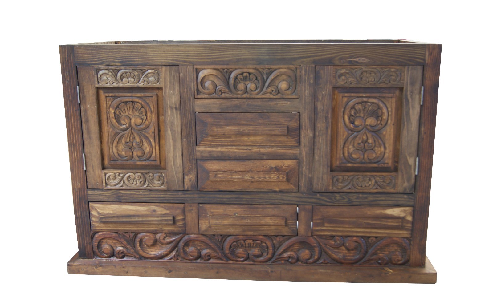 Shipwreck Rustic Gray Carved Wood Bathroom Vanity 60″ wide