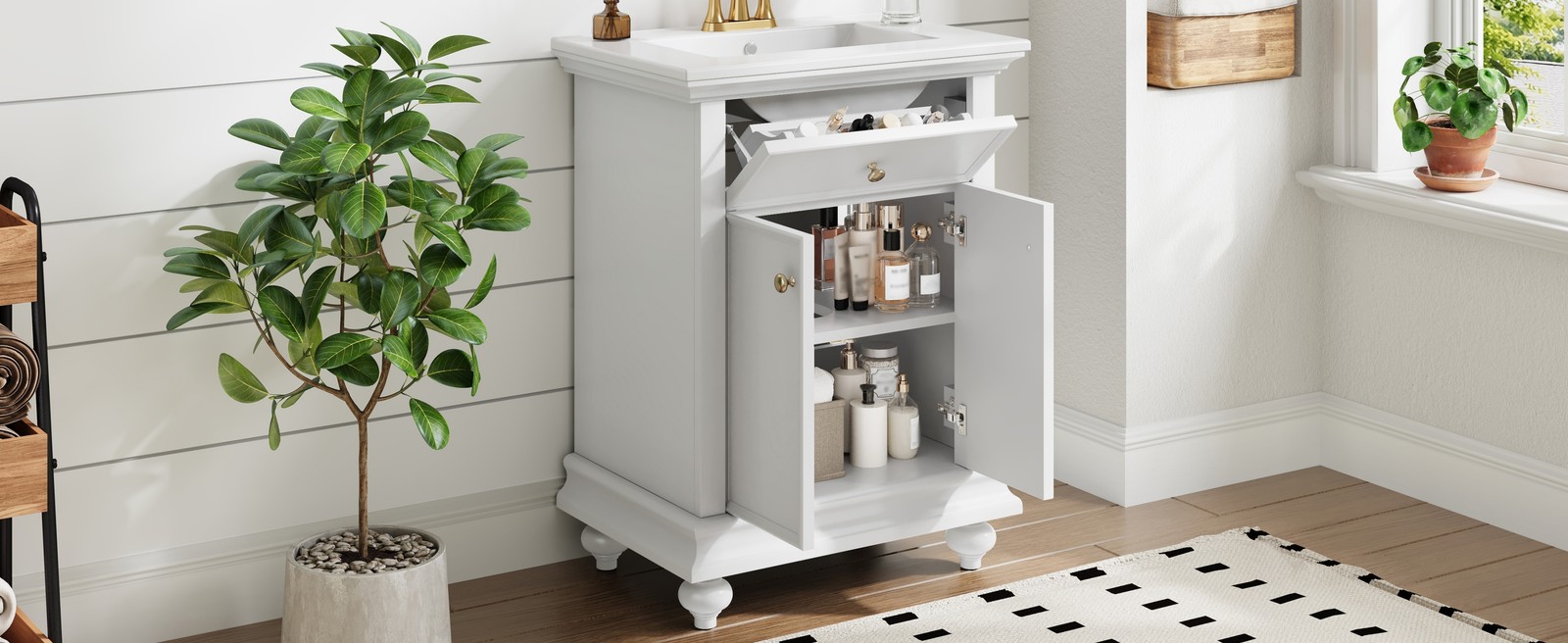 24″ Modern Bathroom Vanity with A Tip-Out Drawer & Soft-Close Hinges White