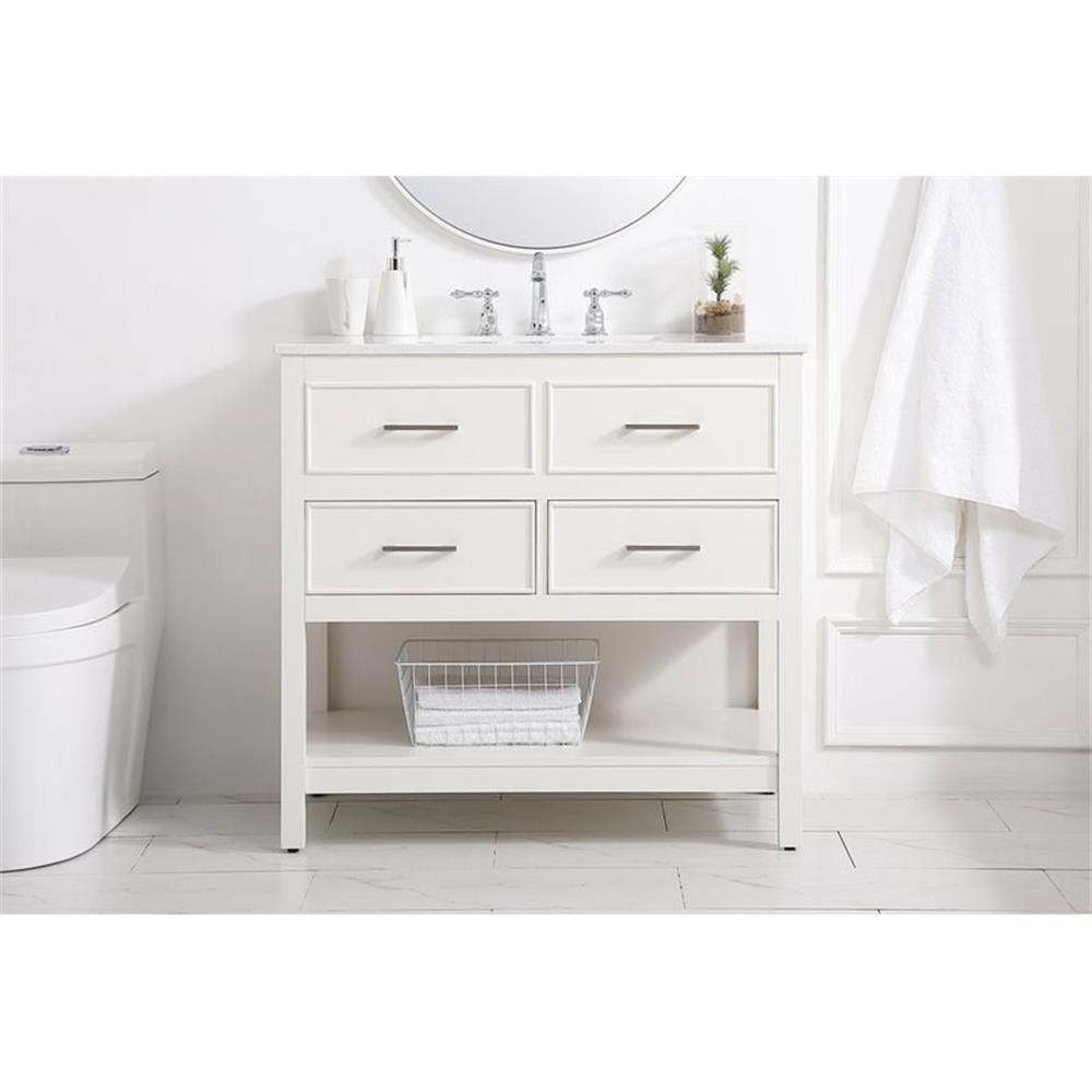 Pemberly Row 36″ Aluminum Alloy & MDF Single Bathroom Vanity in White