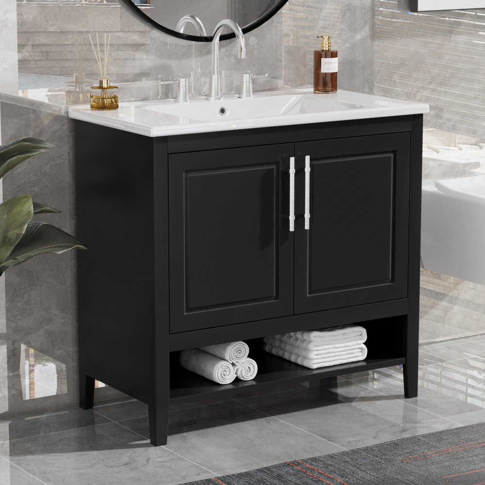 36 Inch Bathroom Vanity with Ceramic Sink Freestanding Bathroom Storage Cabinet