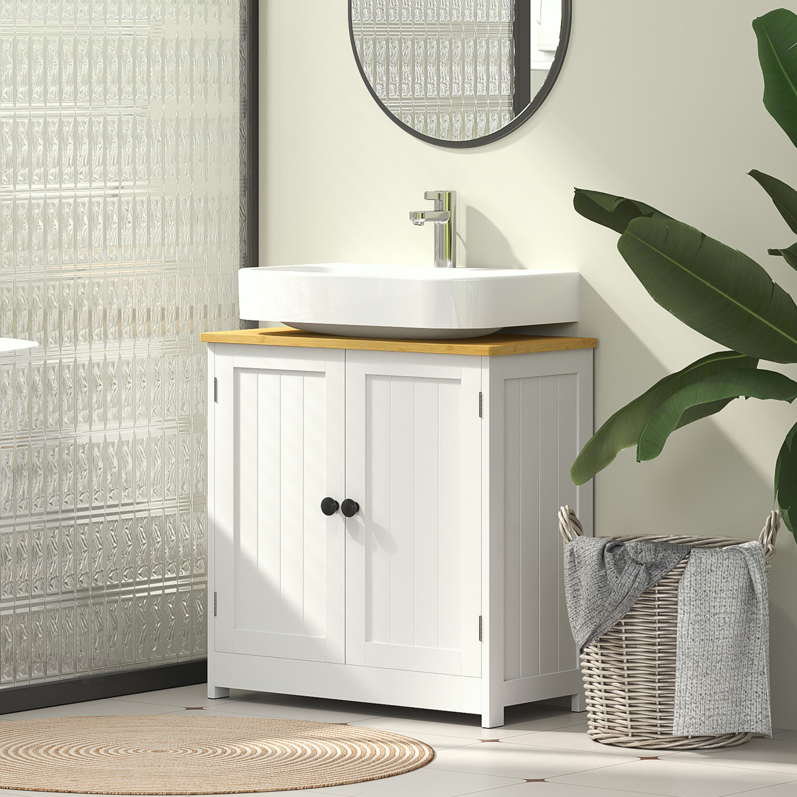 Bathroom Sink Cabinet, Pedestal Sink Cabinet with Doors, White
