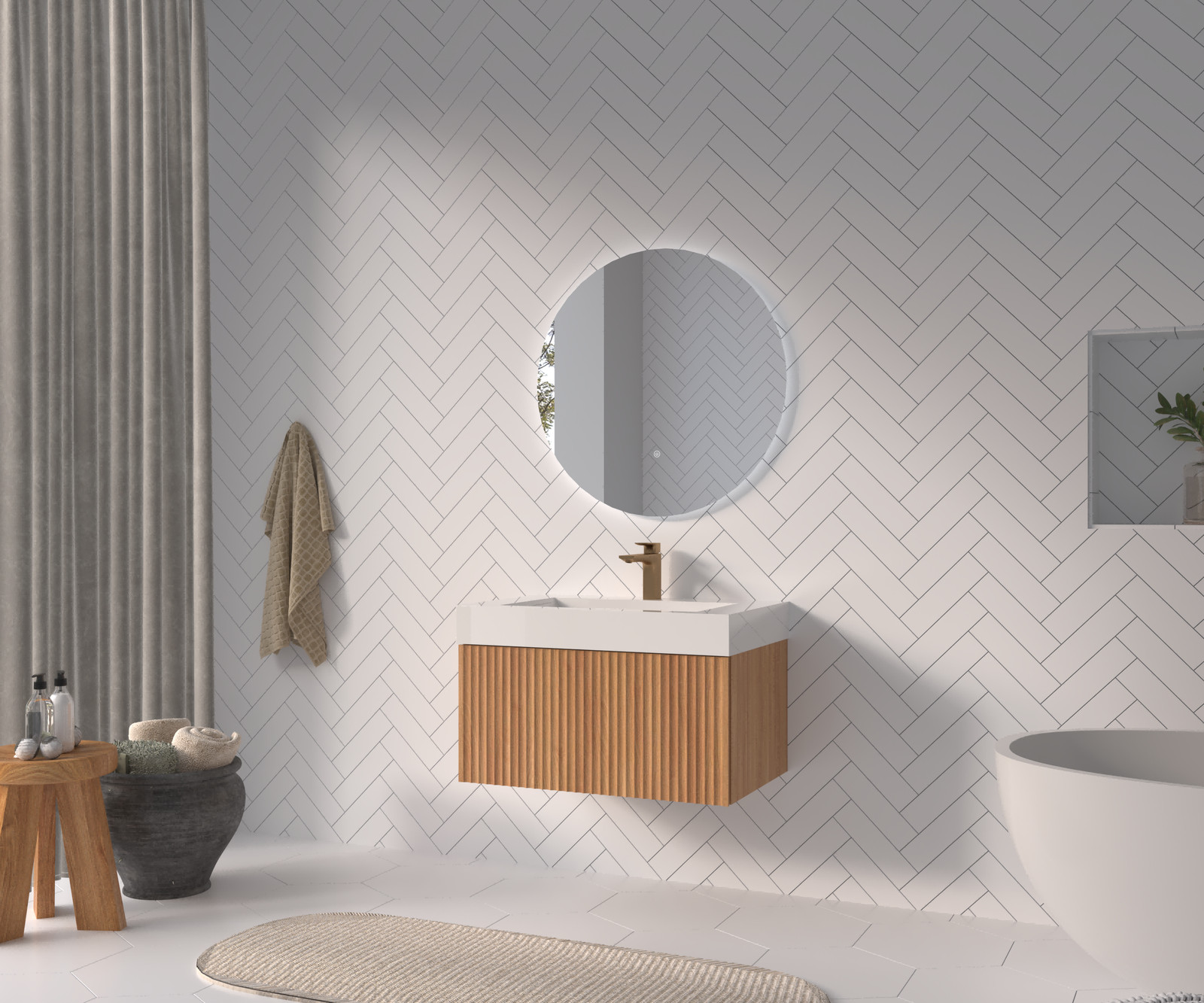30″ Floating Bathroom Vanity with Integrated Sink, Acacia Plywood Cabinet