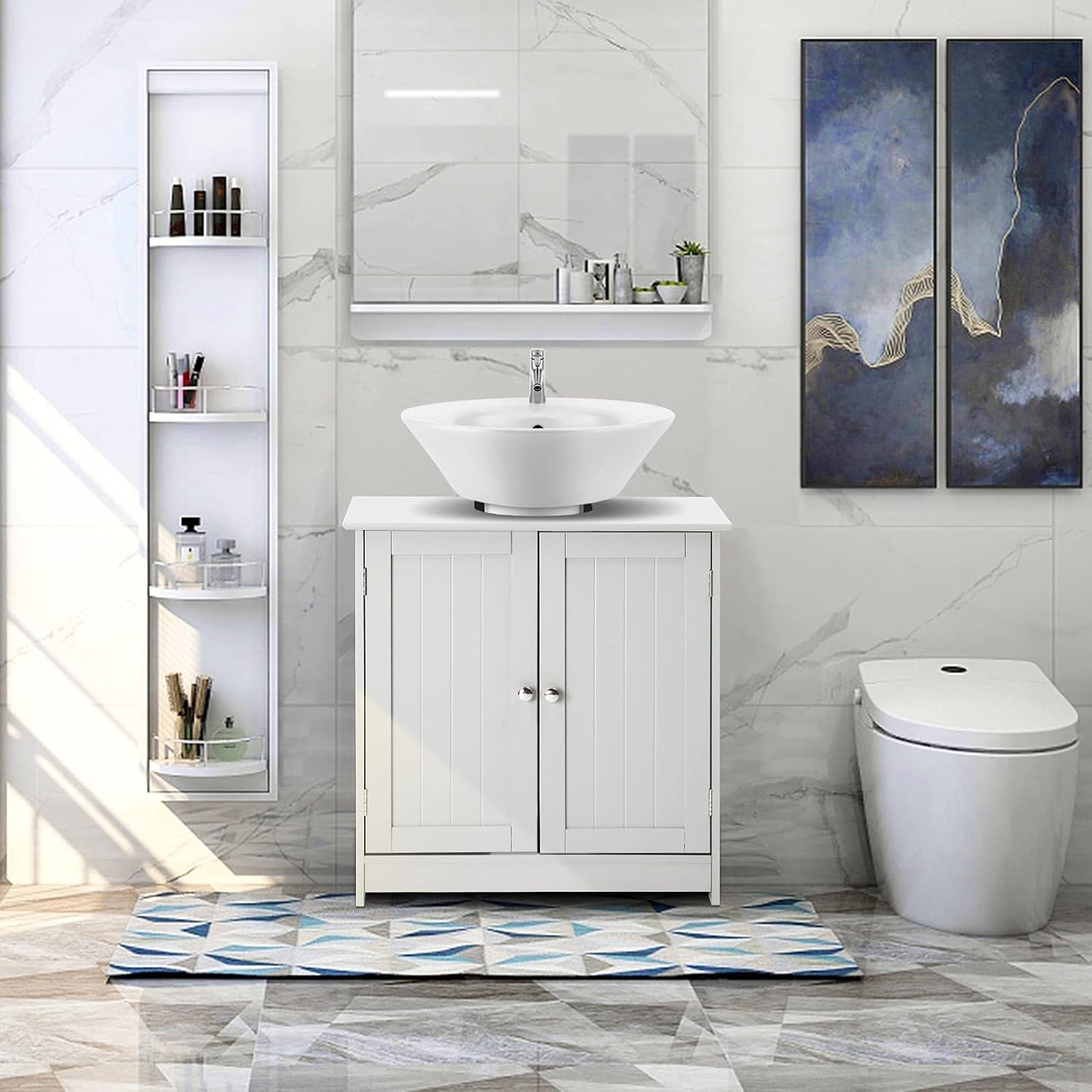 Stylish Under Sink Cabinet with Adjustable Shelves – Easy Assembly for Bathrooms