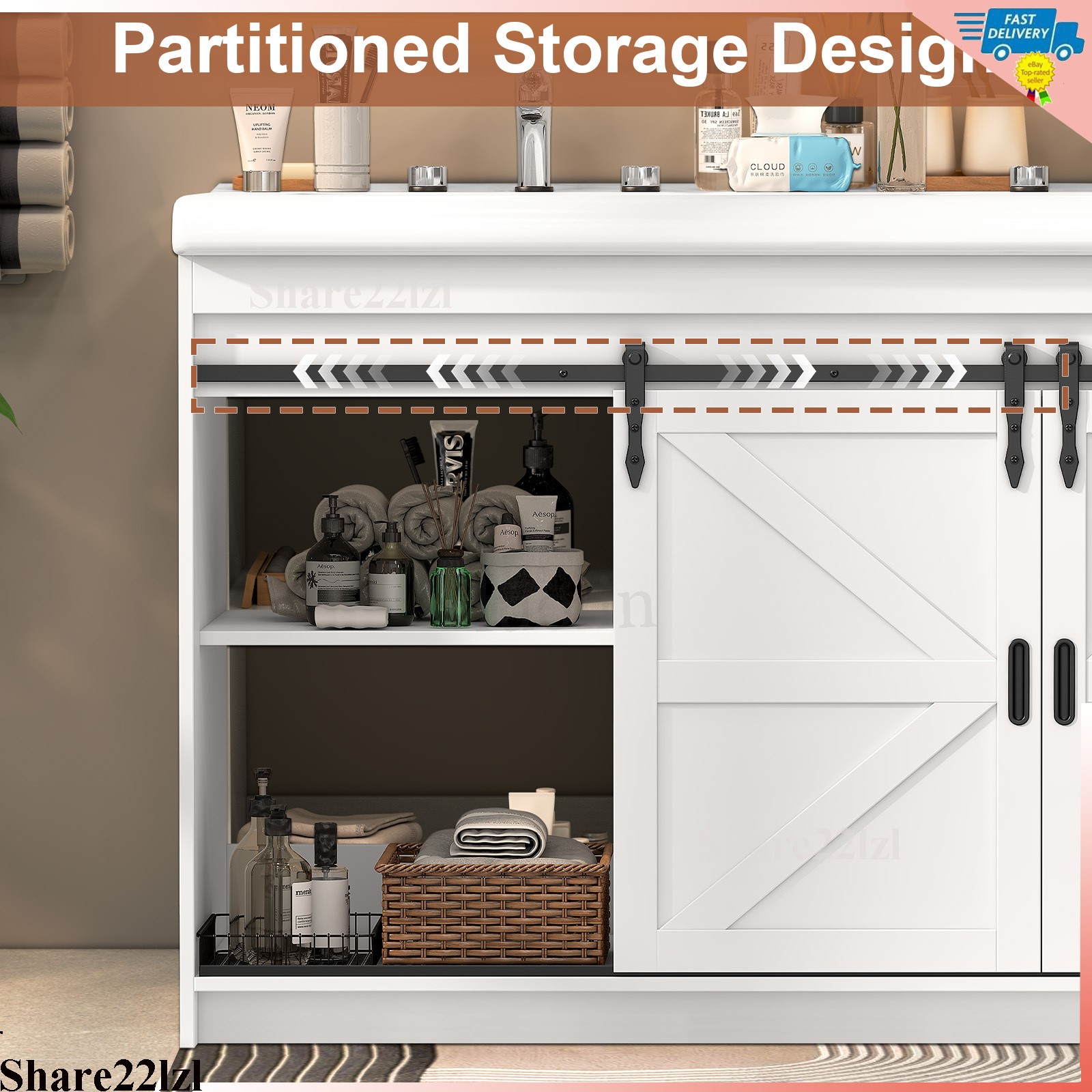 47″ Bathroom Vanity with Ceramic Sink Modern Storage Cabinet w/Soft Close Doors