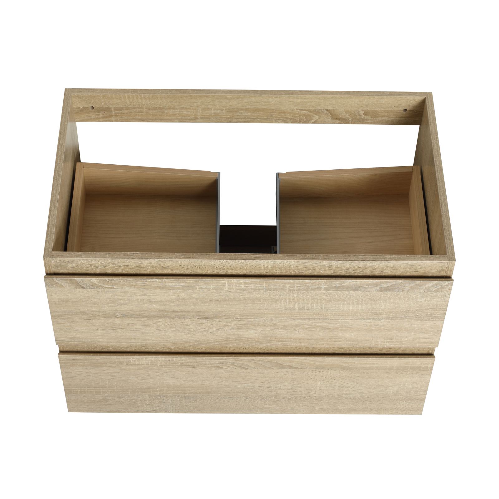 30″ Wood Wall-Mounted Bathroom Vanity Cabinet W/ Resin Sink 2 Drawers Light Oak