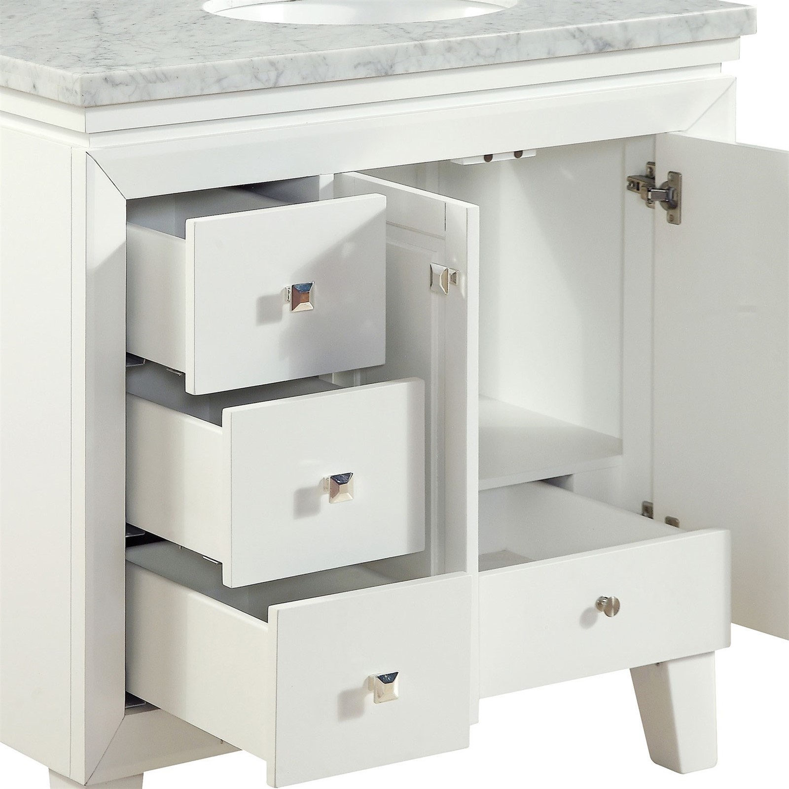 36″ Bathroom Vanity Right Single Sink Cabinet w/ Carrara Marble Countertop 320WR