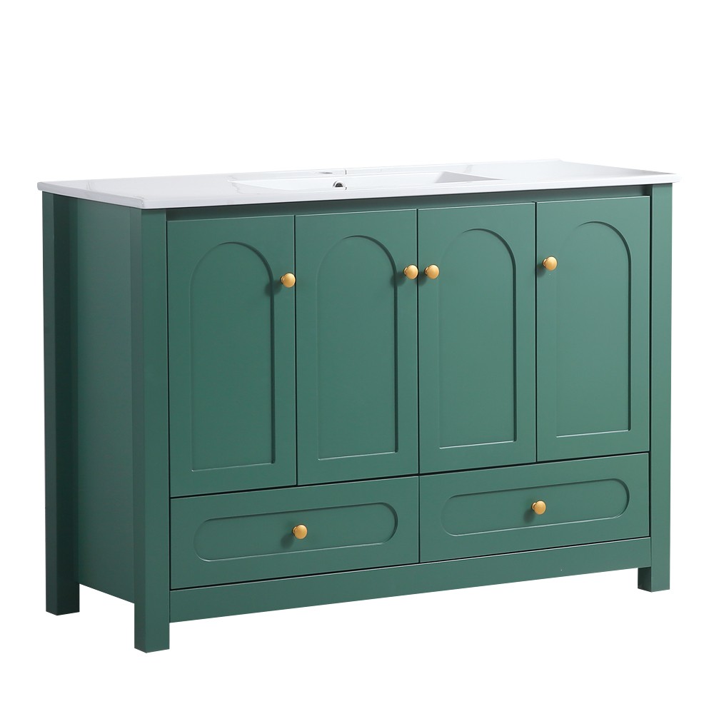 48″ Bathroom Vanity w/ Ceramic Sink – 4 Soft Close Door 2 Drawer Storage Cabinet