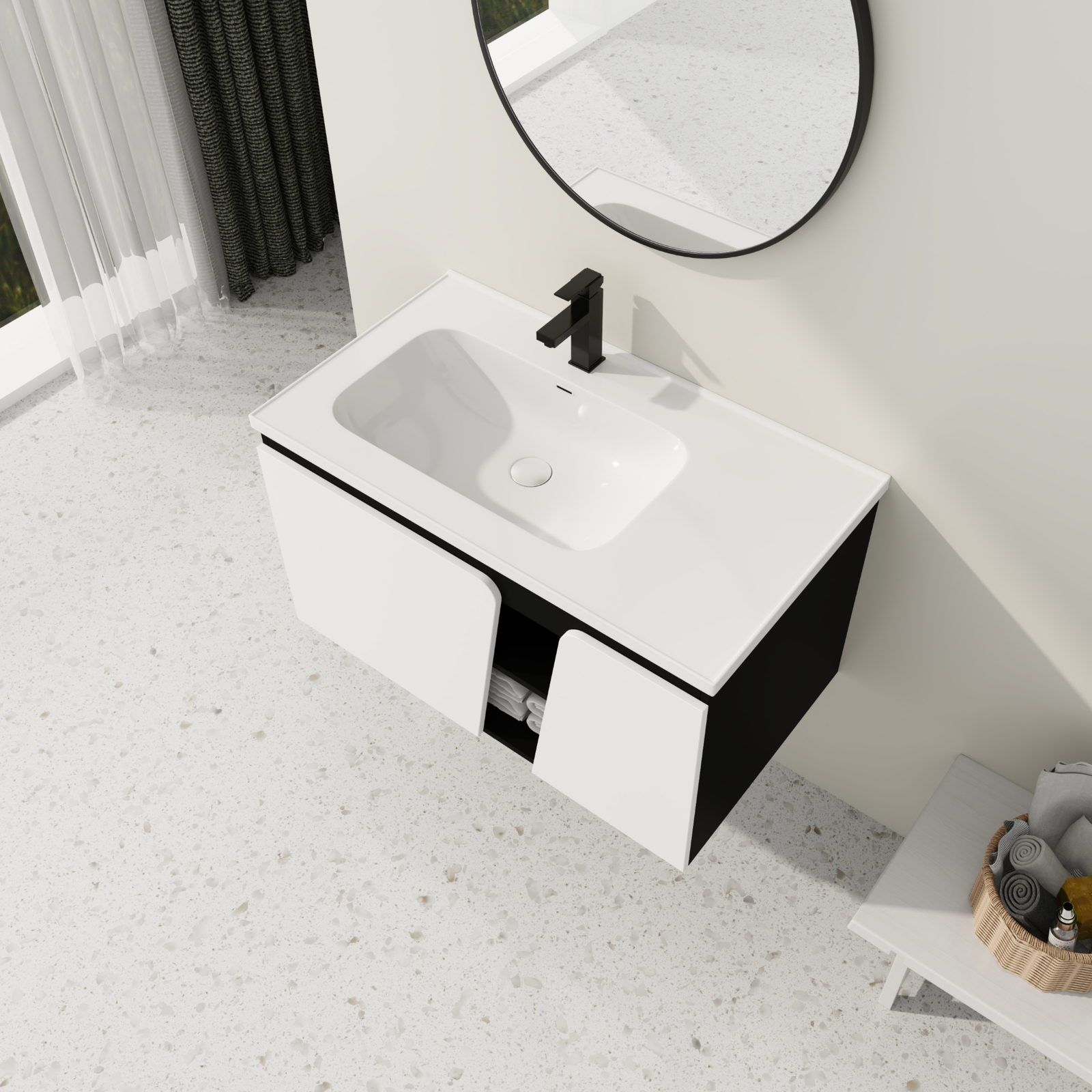 36 Inch Bathroom Vanity Wall Mounted Cabinet W/ Undermount Ceramic Sink White US