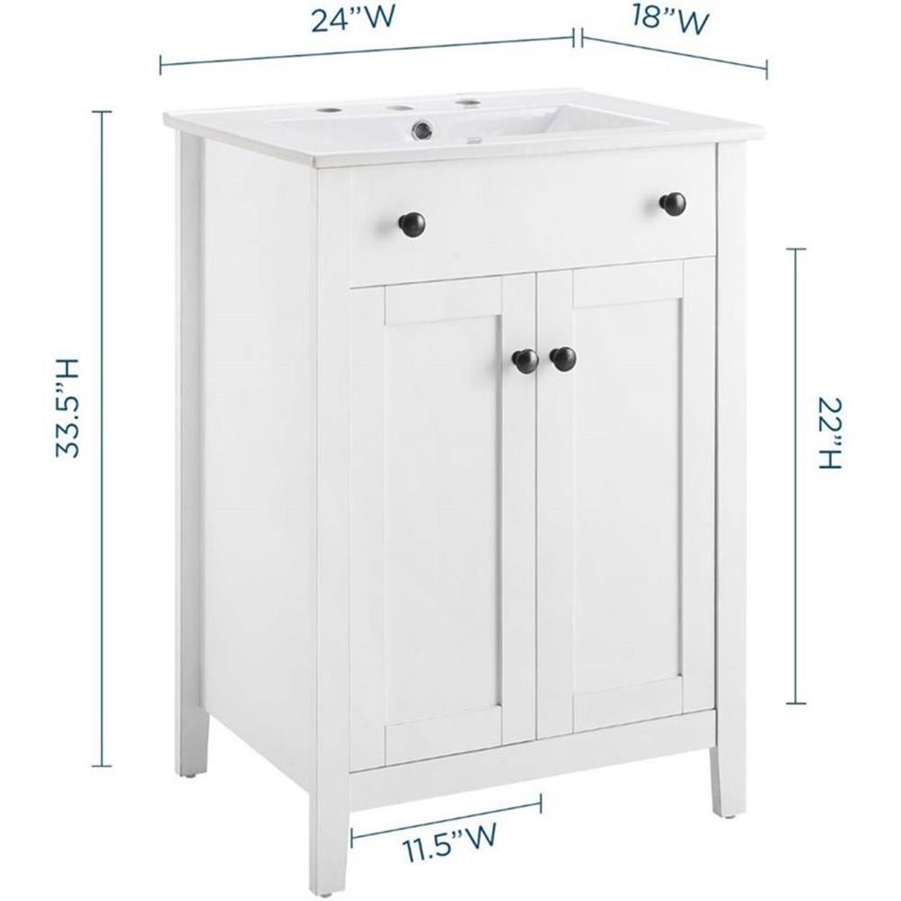 Modway Nantucket 24″ Modern Wooden Bathroom Vanity in White Finish