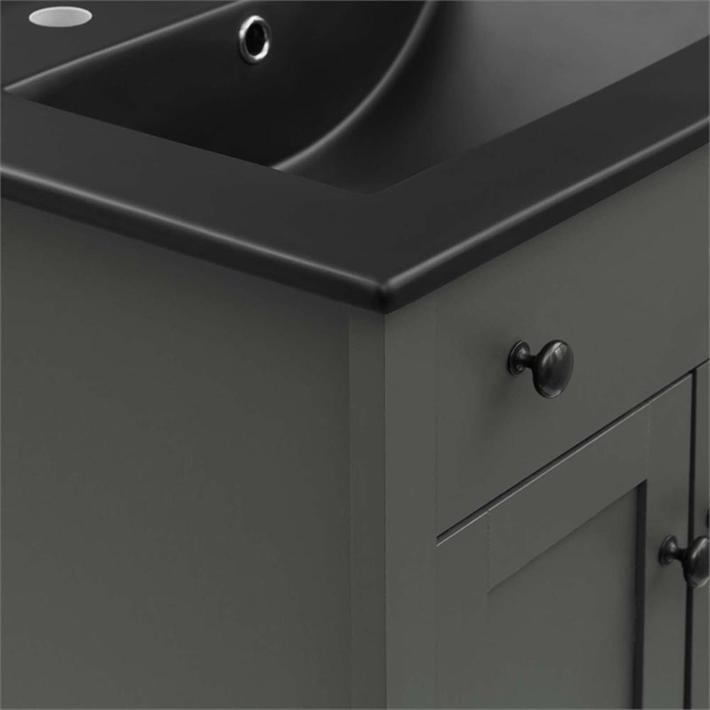 Modway Nantucket Modern Wood/Ceramic Bathroom Vanity in Gray/Black
