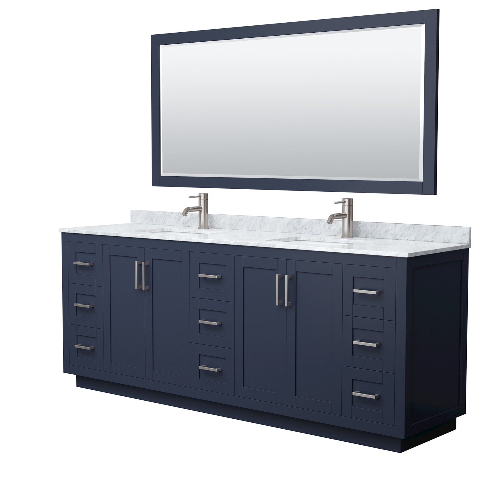 Wyndham Collection WCF2929-84D-NAT-M70 Miranda 84″ – Dark Blue / White Carrara