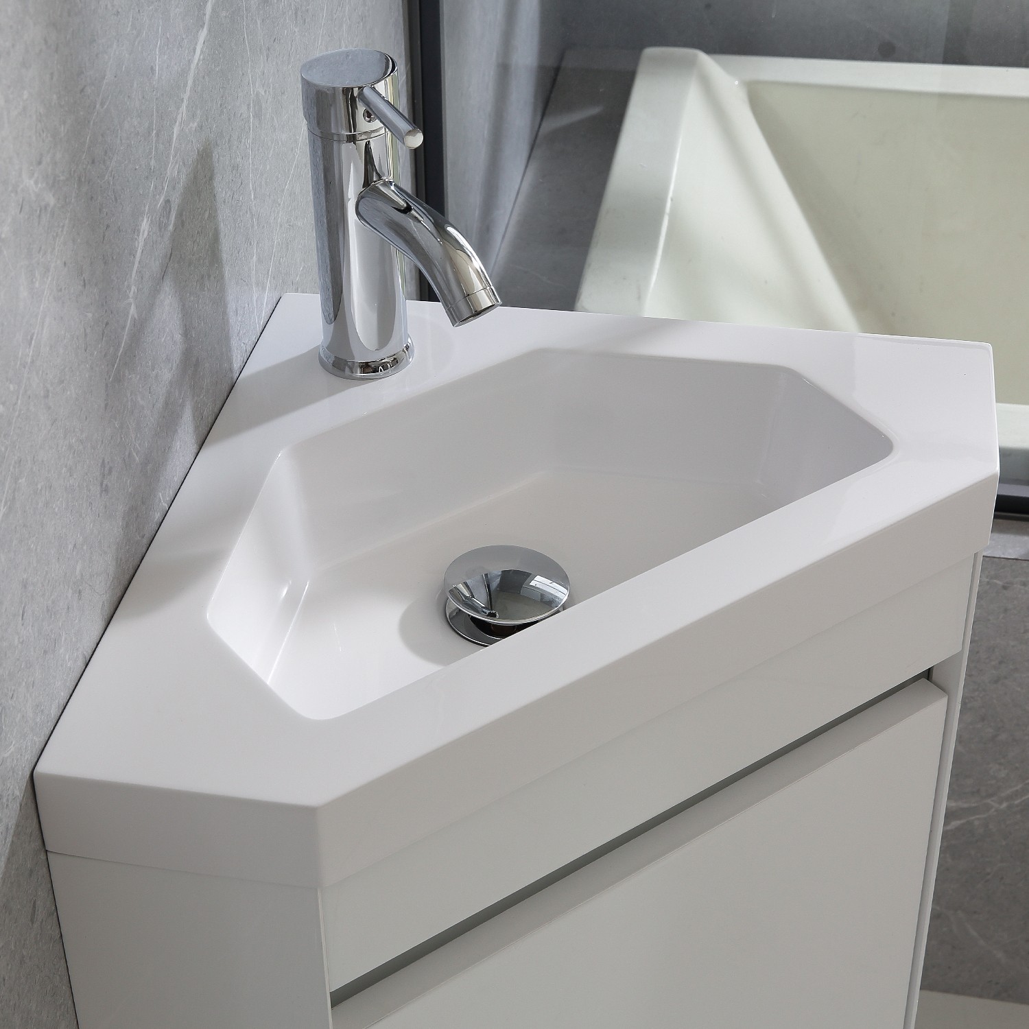 22″ Corner Wall Mounted Bathroom Vanity Floating Cabinet w/Sink for Small Space