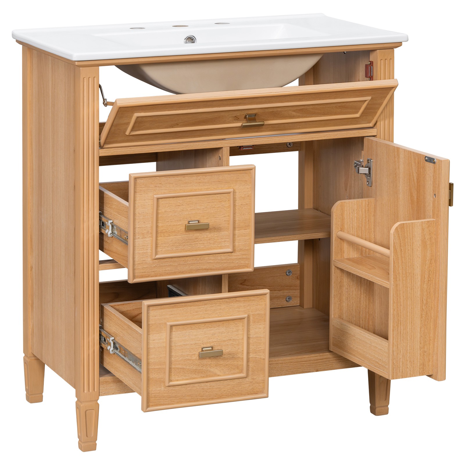 30″ Bathroom Vanity with Sink, Cabinet, Drawers, Solid Wood & MDF