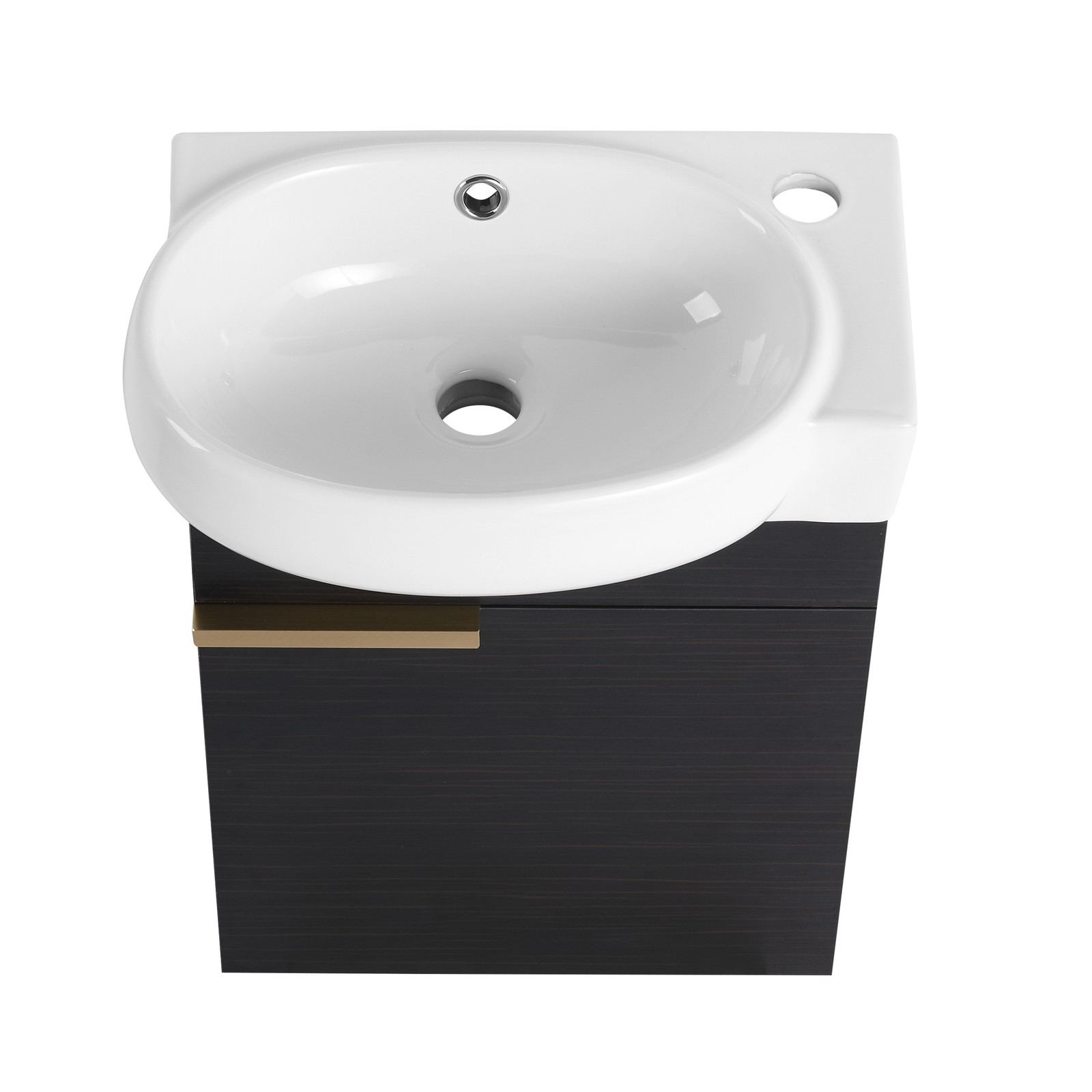 16In Freestanding Bathroom Vanity With Ceramic Sink Basin W/ Storage Rack Black