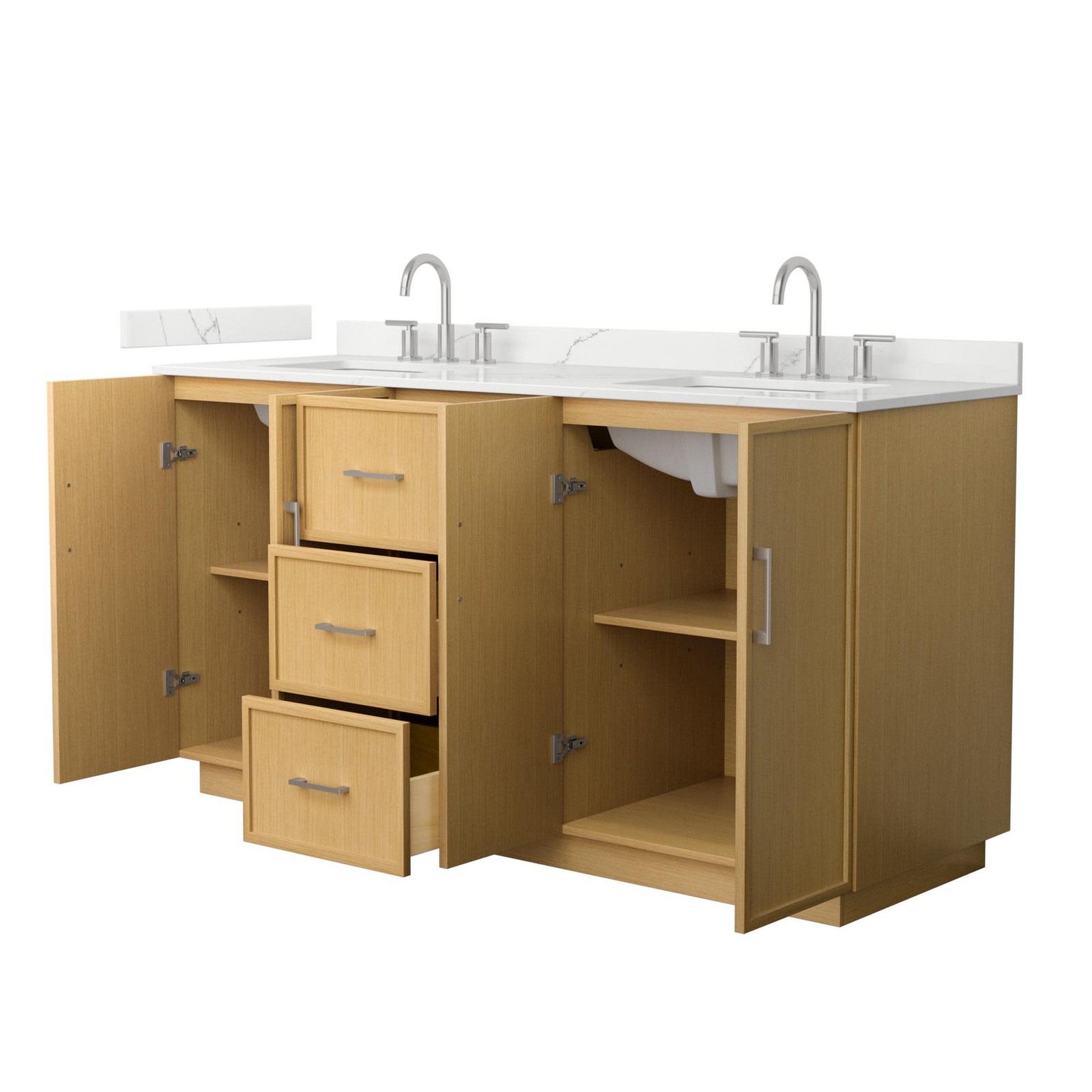 Wyndham Collection WCH7474-66D-QTZ-US3MXX Elan TK 66″ – Light Oak / White Quartz