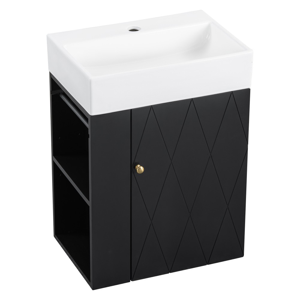 20 Inch Bathroom Vanity with Ceramic Sink, Diamond Pattern Door Design