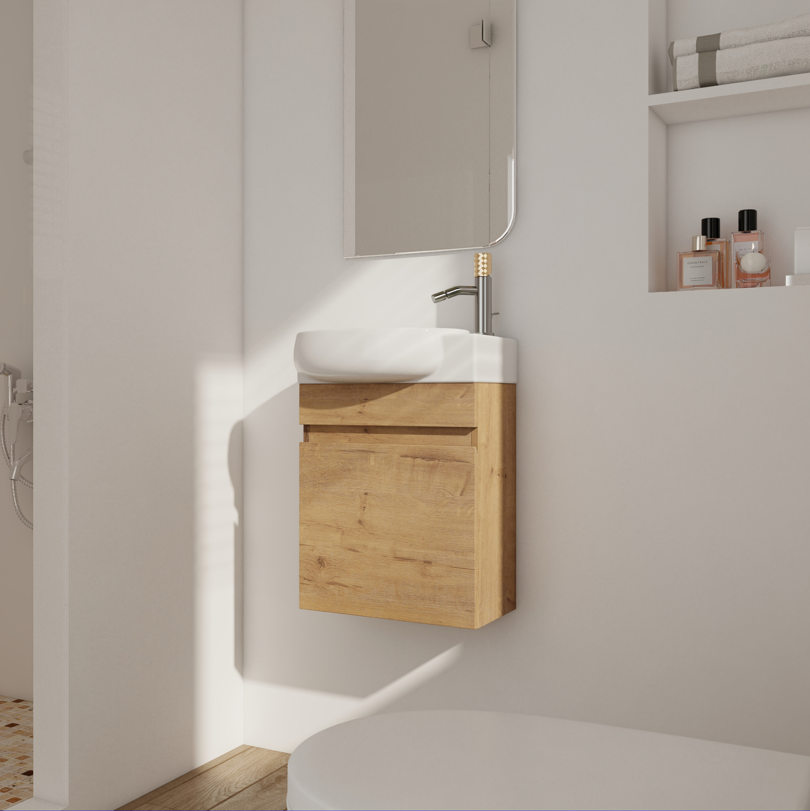 16″ Wood Bathroom Vanity W/Sink Combo Wall Mounted Floating for Small Space NEW