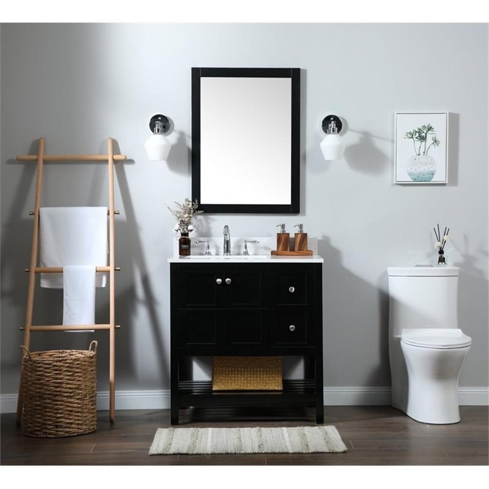 Elegant Decor Theo 32″ MDF Single Bathroom Vanity with Backsplash in Black